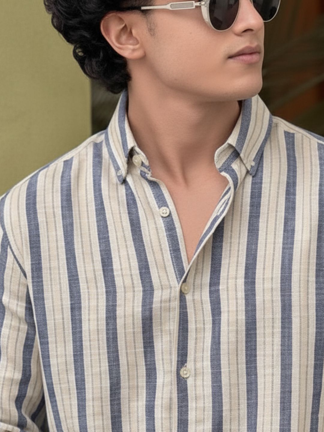 Men White Striped Shirt