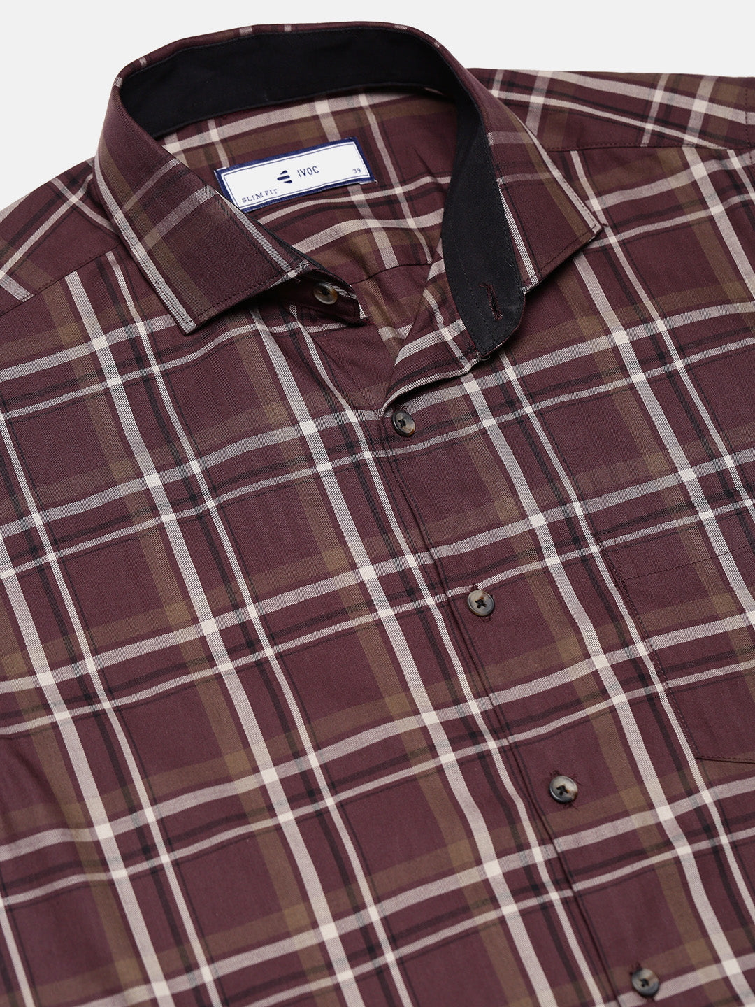 Men Brown Checked Slim Fit Formal Shirt
