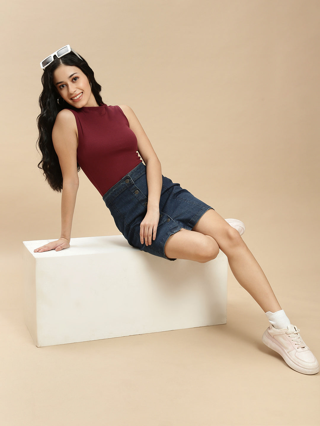 Women Burgundy Sleeveless Top