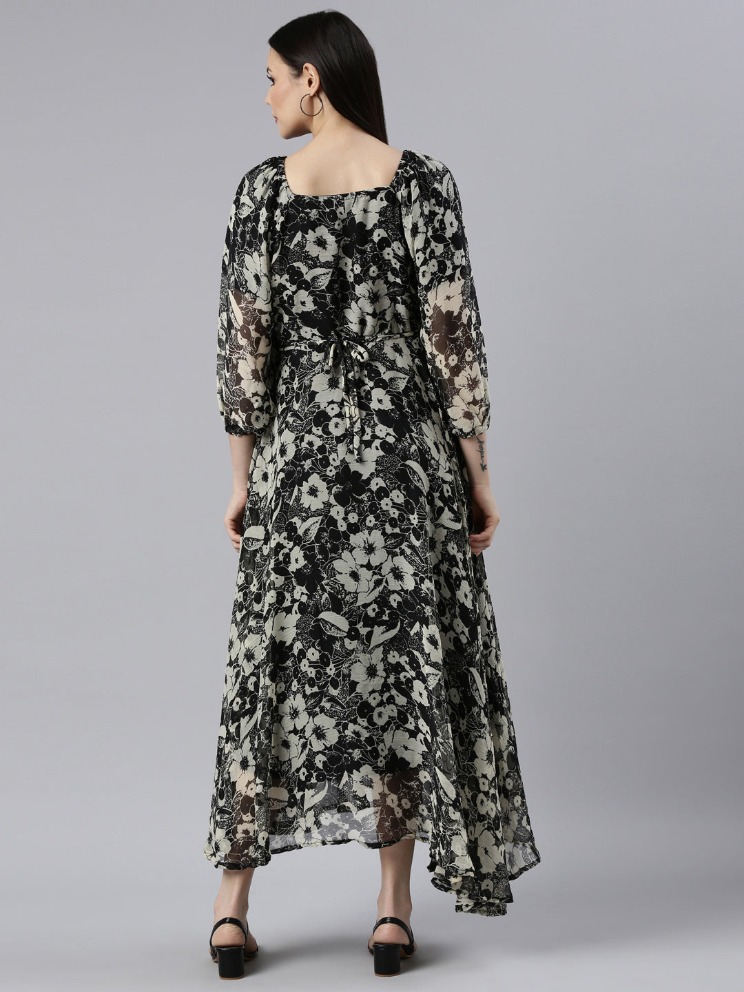 Women Floral Woven Maxi Chiffon Dress