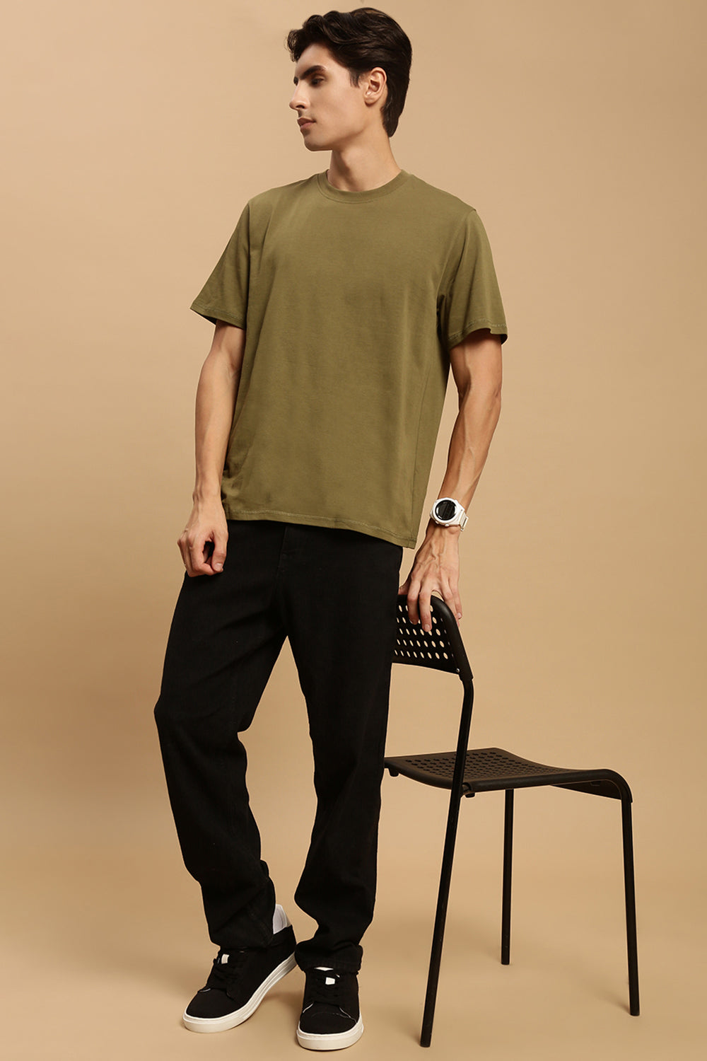 Men Olive Half Sleeve T-Shirt
