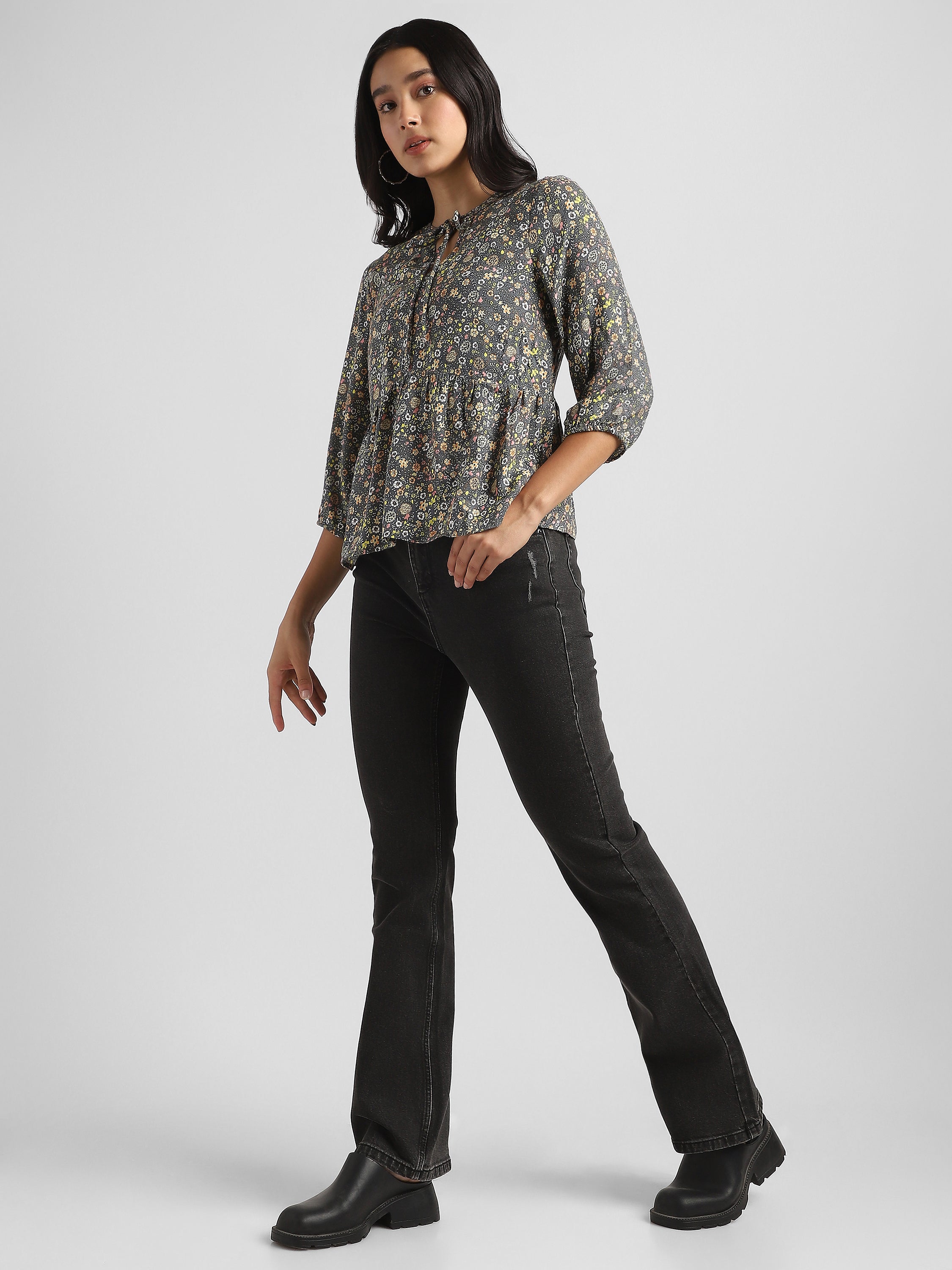 Women Grey Floral Printed Top