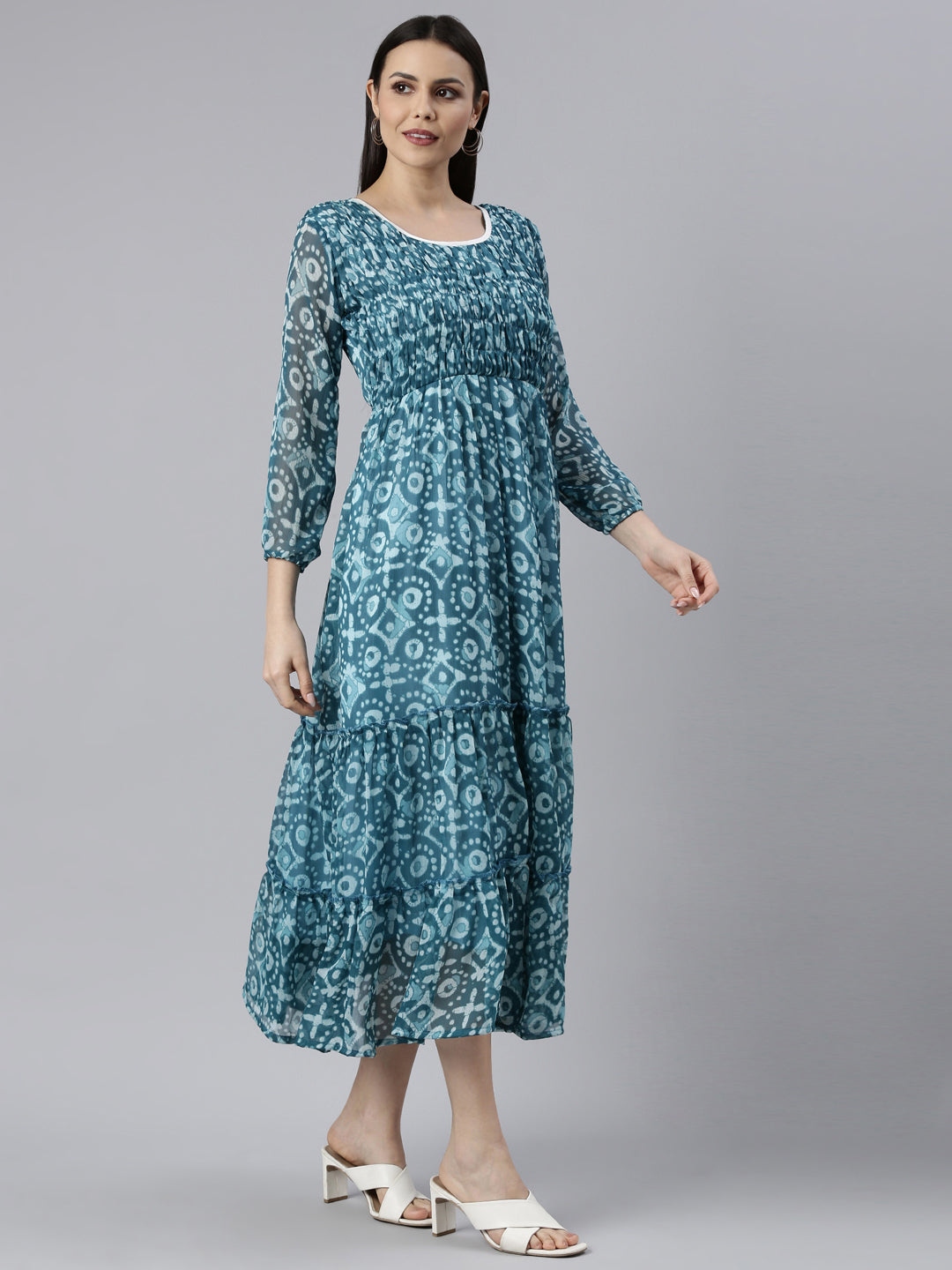 Women Blue Floral Chiffon Dress