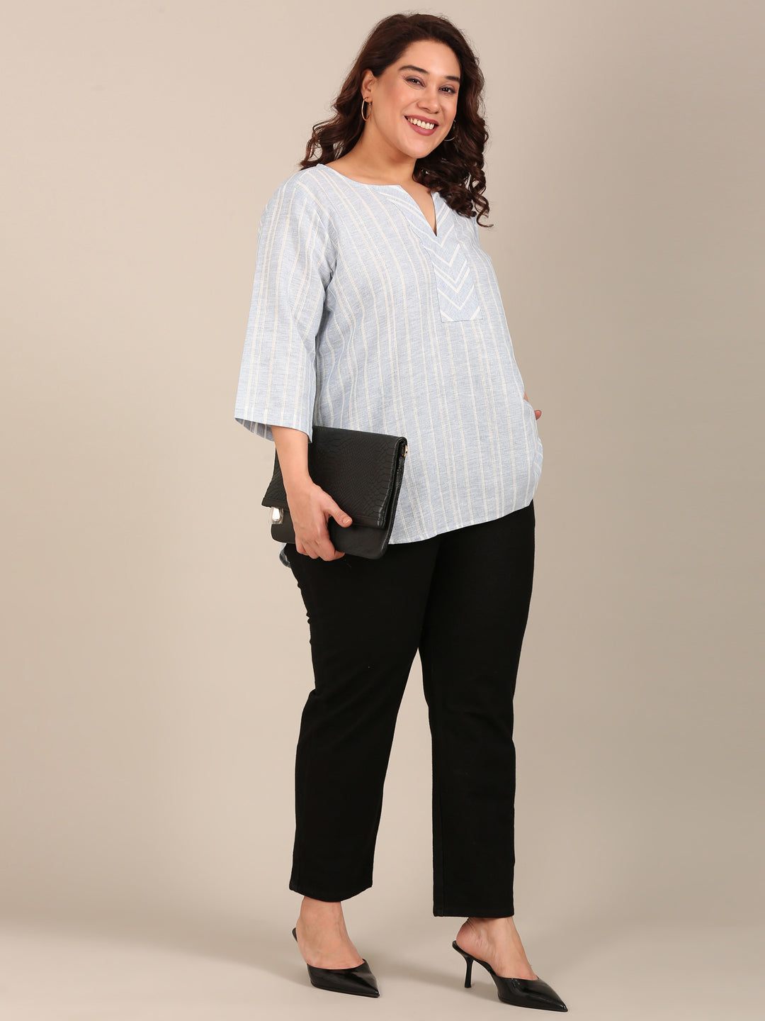 Women Classic Blue Striped Top