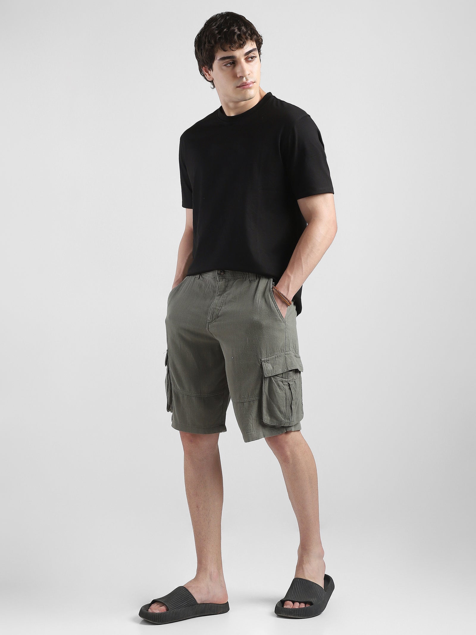 Men Olive Cargo Shorts