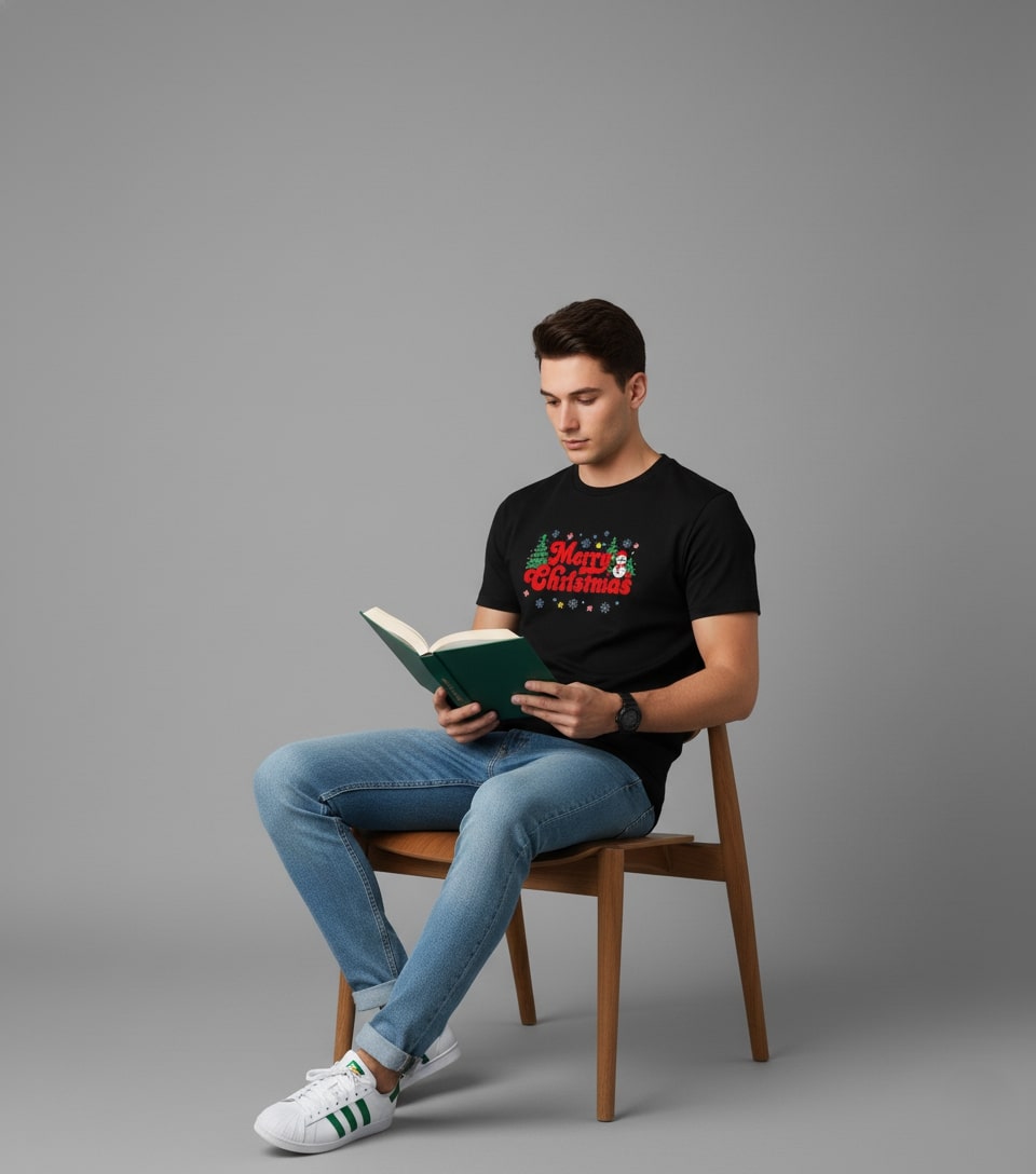 Men Printed Black Cotton Tshirt