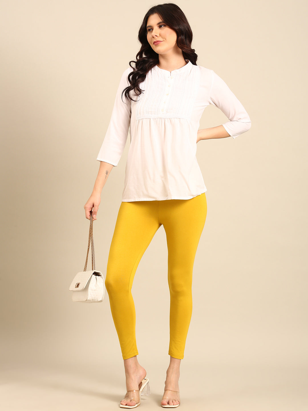 Women Yellow Casual Leggings