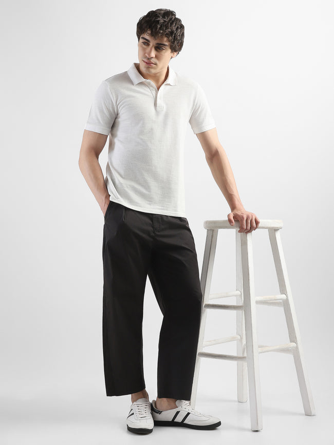 Men Black Pleated Mid Rise Comfort Fit Trousers