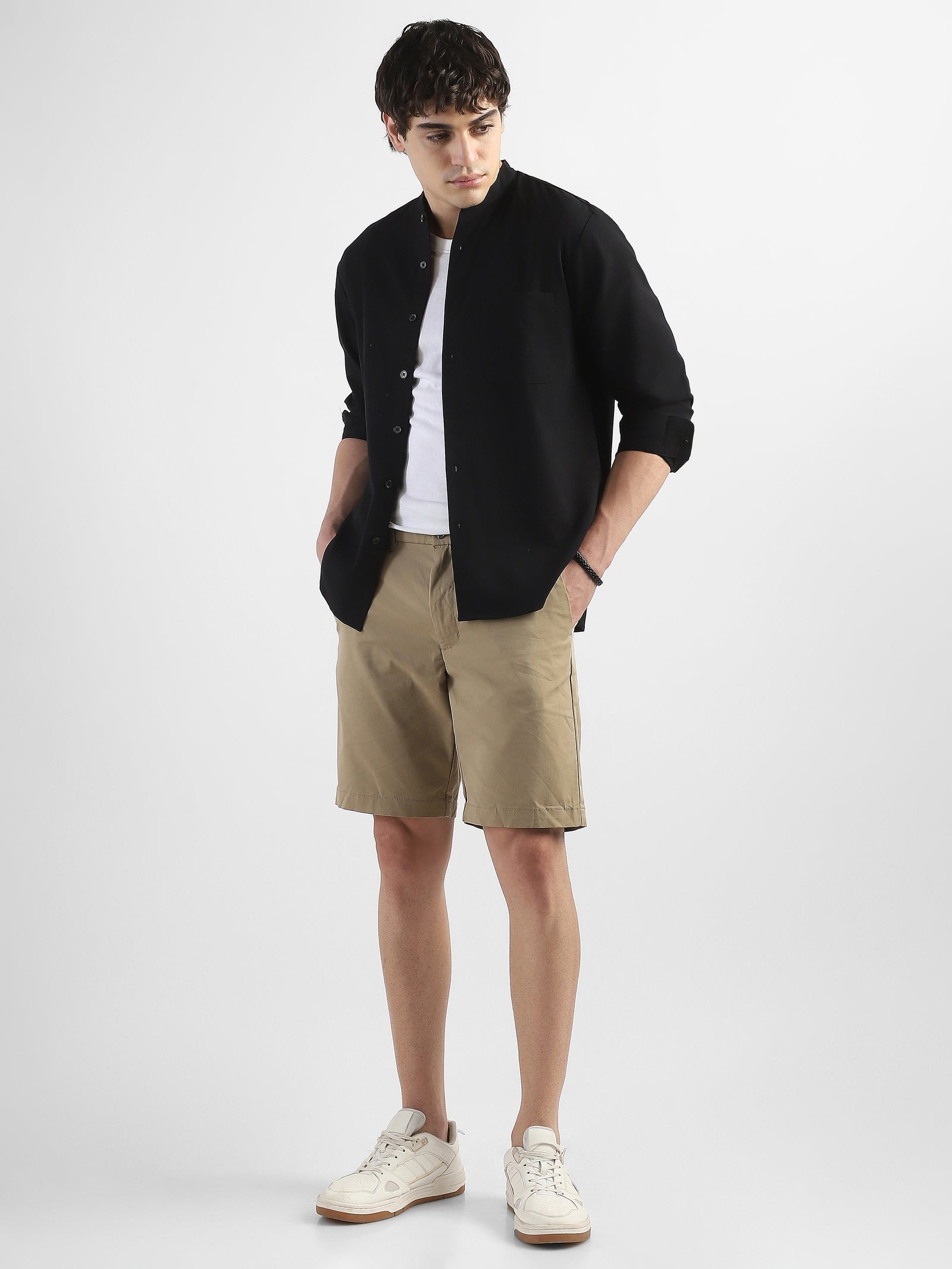 Men Khaki Knee Length Regular Fit Shorts