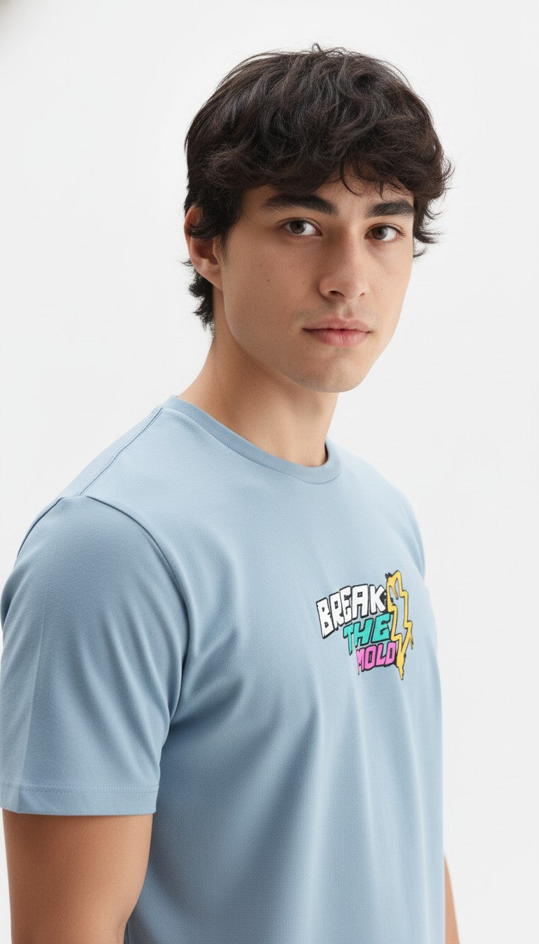 Men Cotton Ice Blue T-Shirt