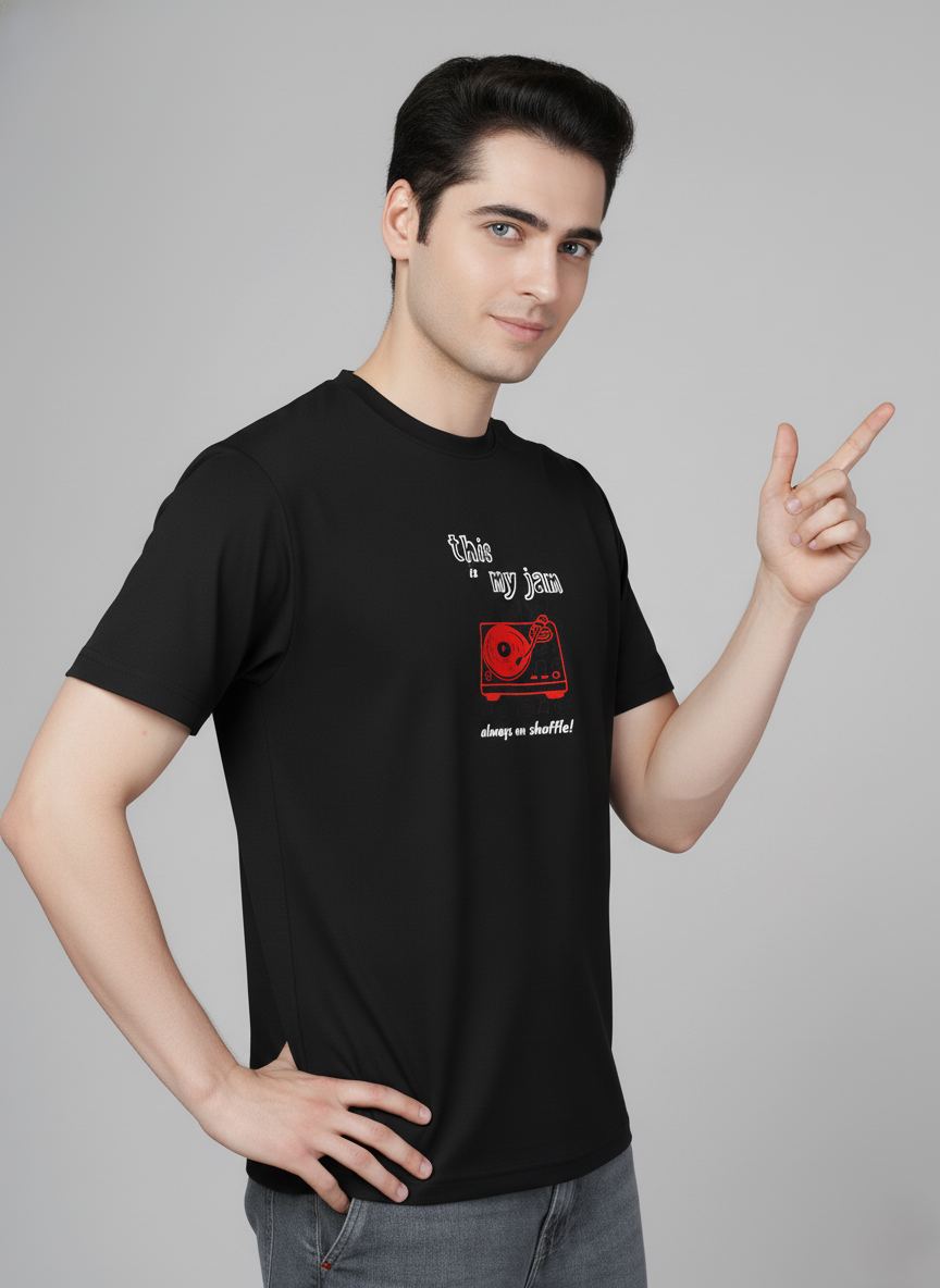 Men Cotton Black Printed Tshirt