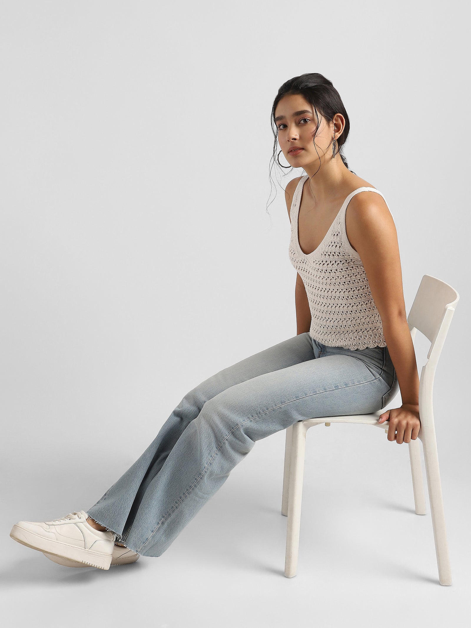 Women Cream Crochet Top