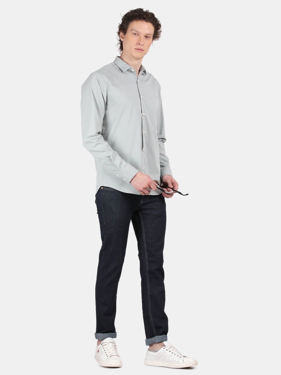 Men Light Green Slim Fit Spread Collar Full Sleeve Casual Shirt