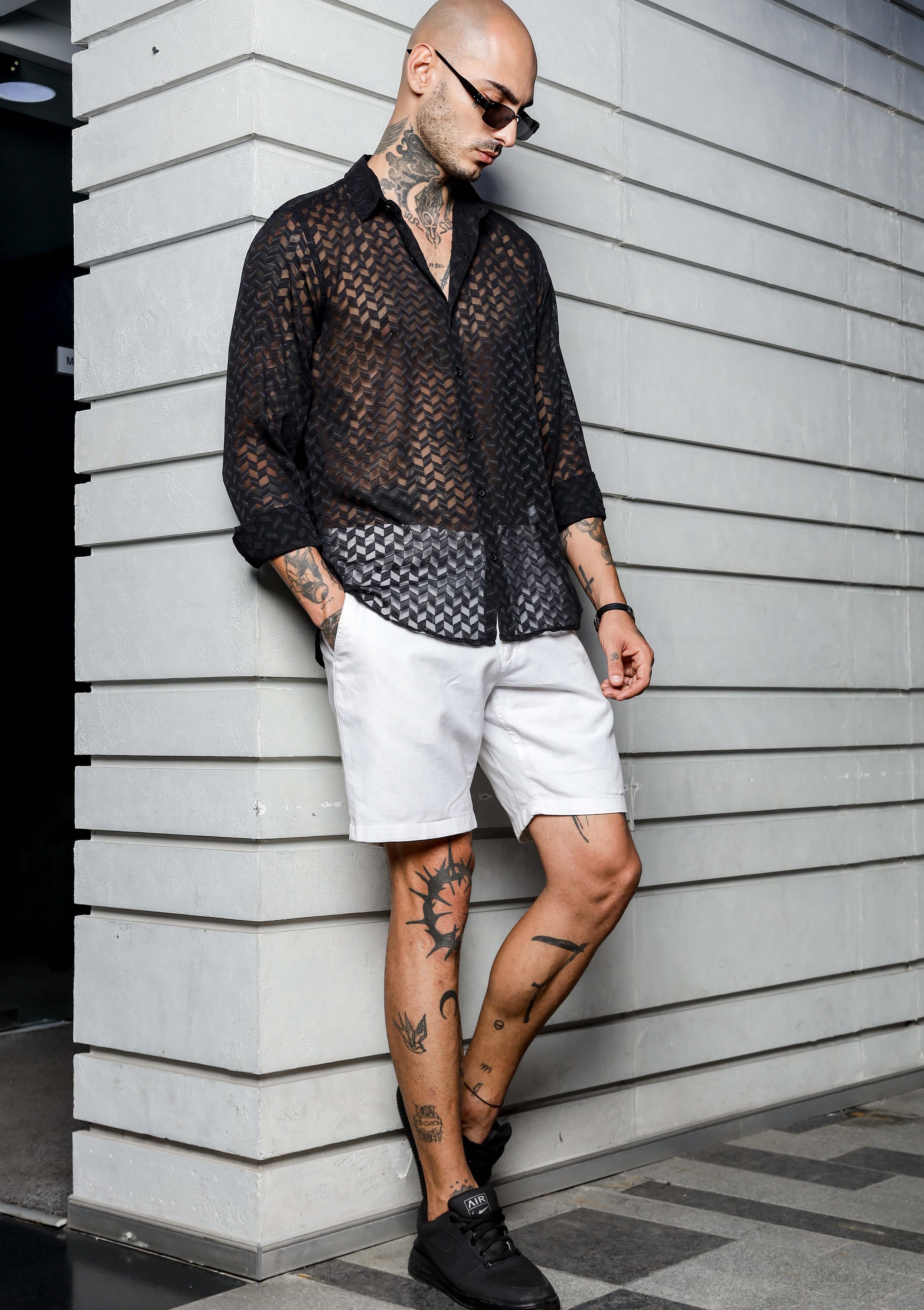 Men Black Semi Sheer Shirt