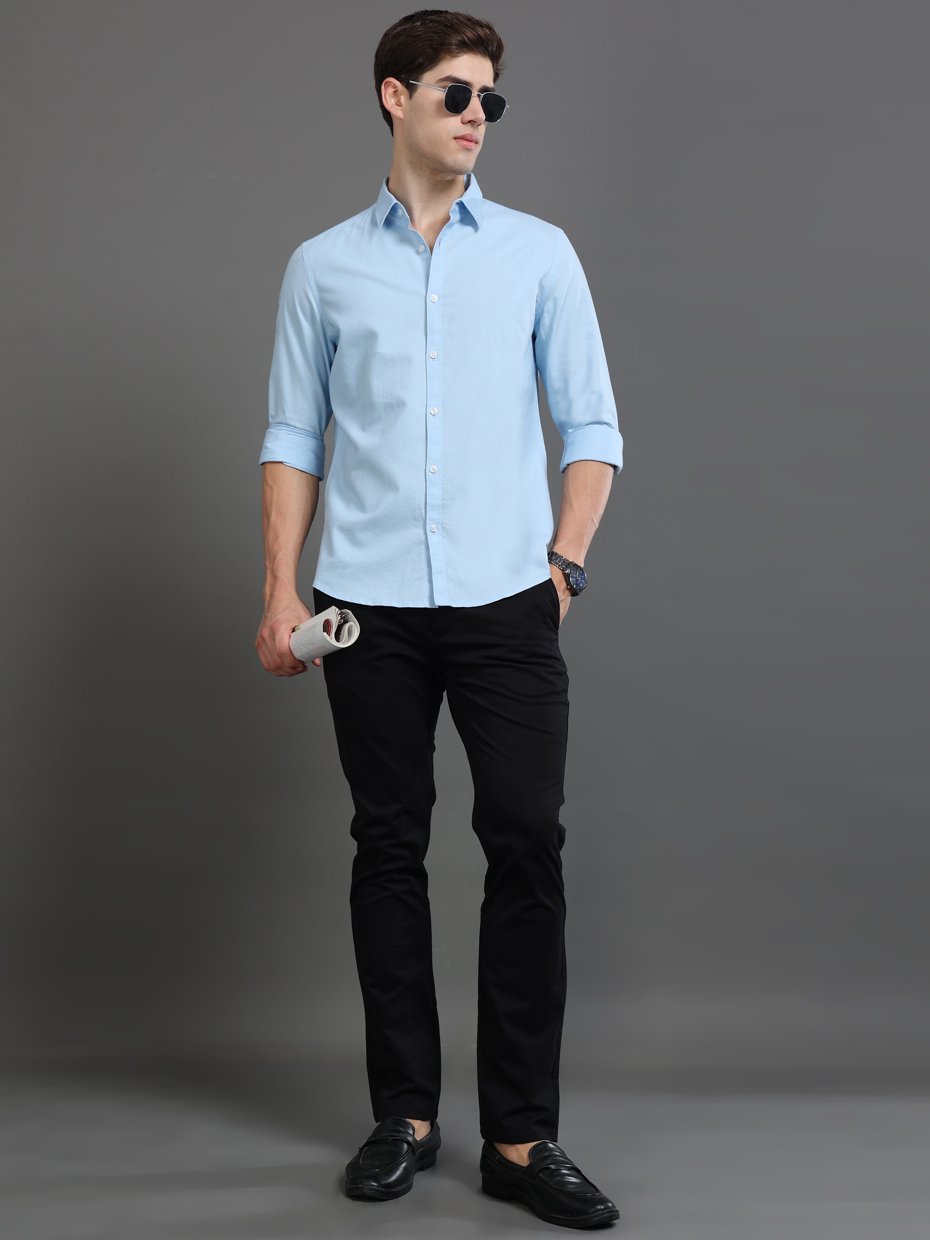 Men Blue Plain Shirt