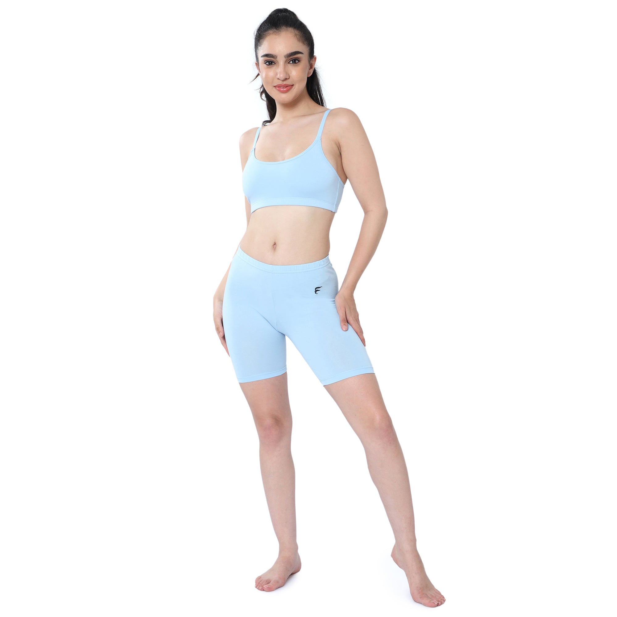 Women Blue Thigh Length Cycling Shorts