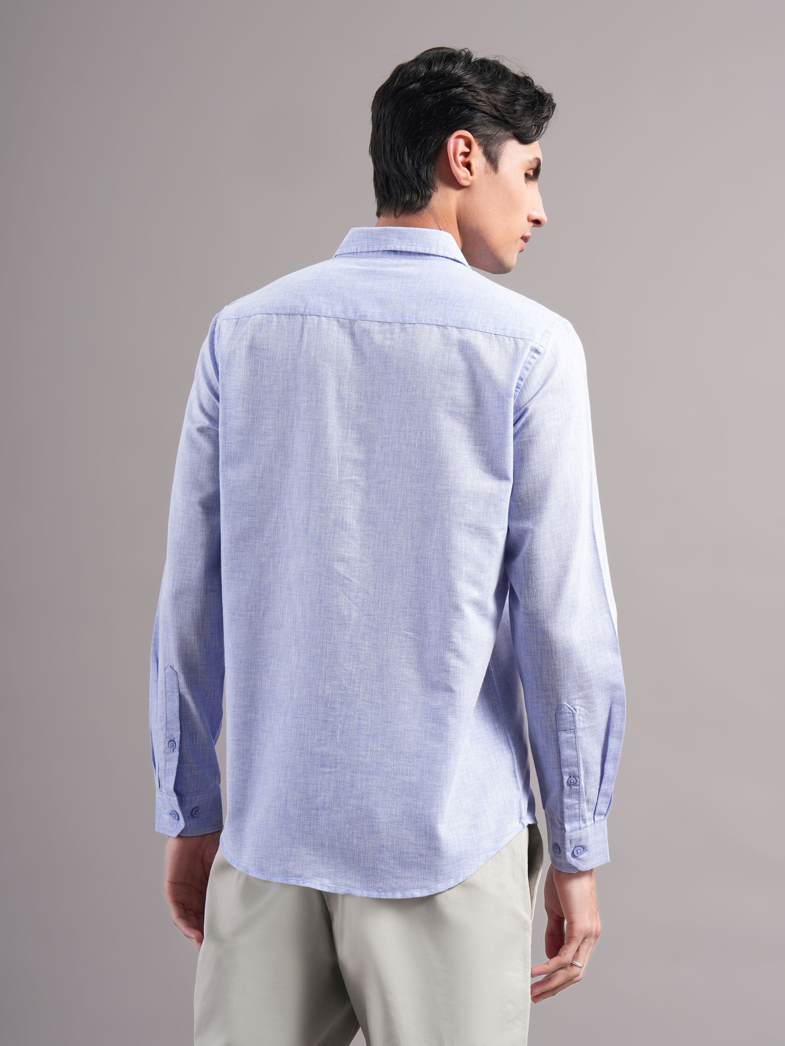 Men Blue Solid Casual Shirt