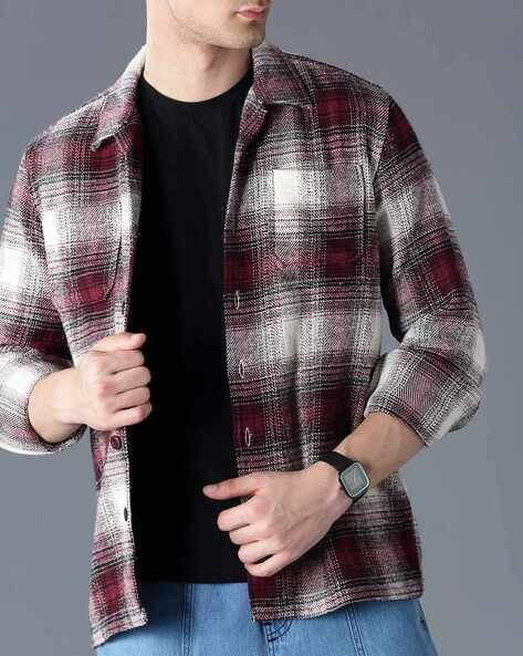 Men Burgundy Oversized Fit Shacket