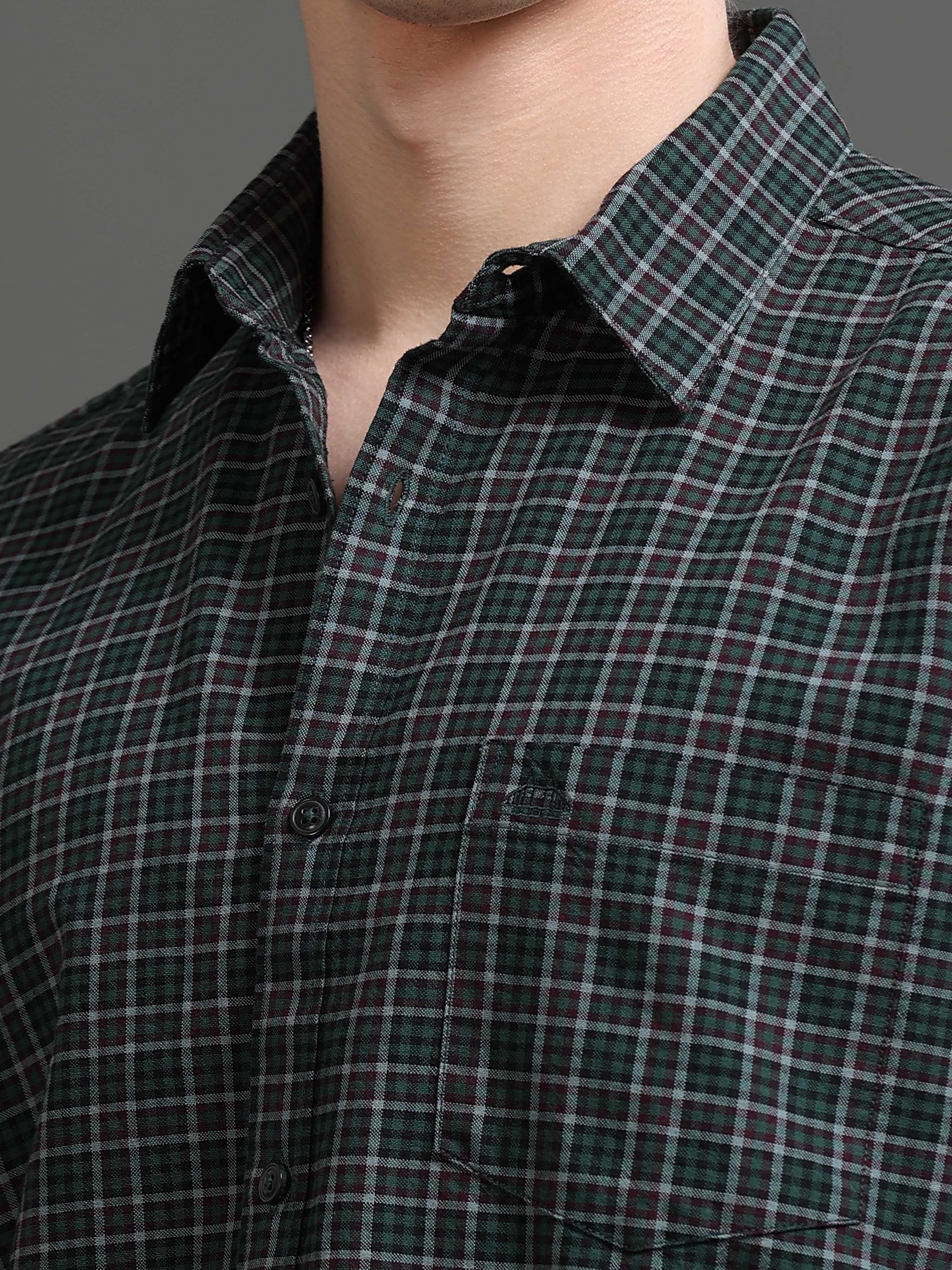 Men Green Checked Shirt