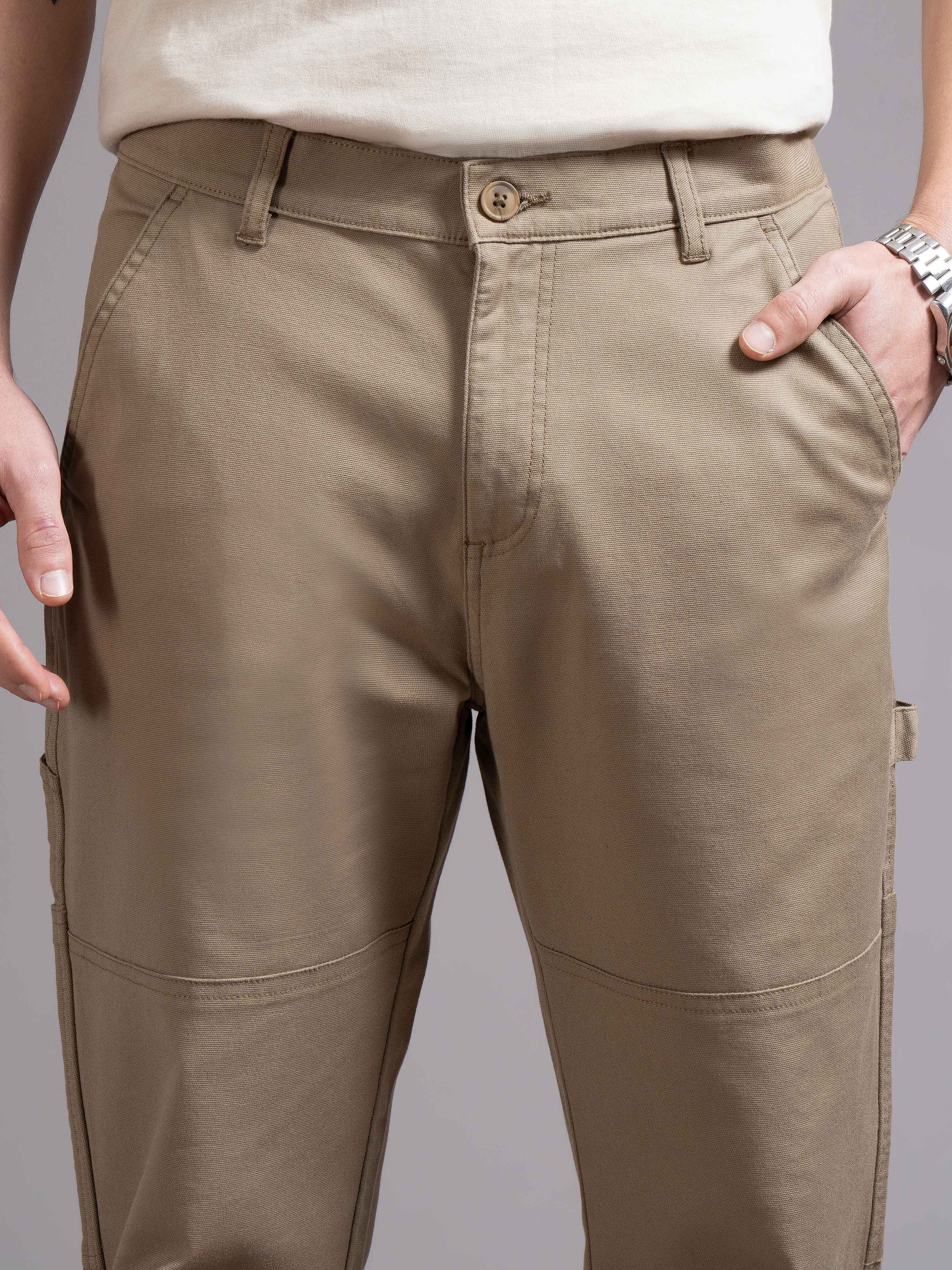 Men Khaki Straight Fit Cargo Trouser