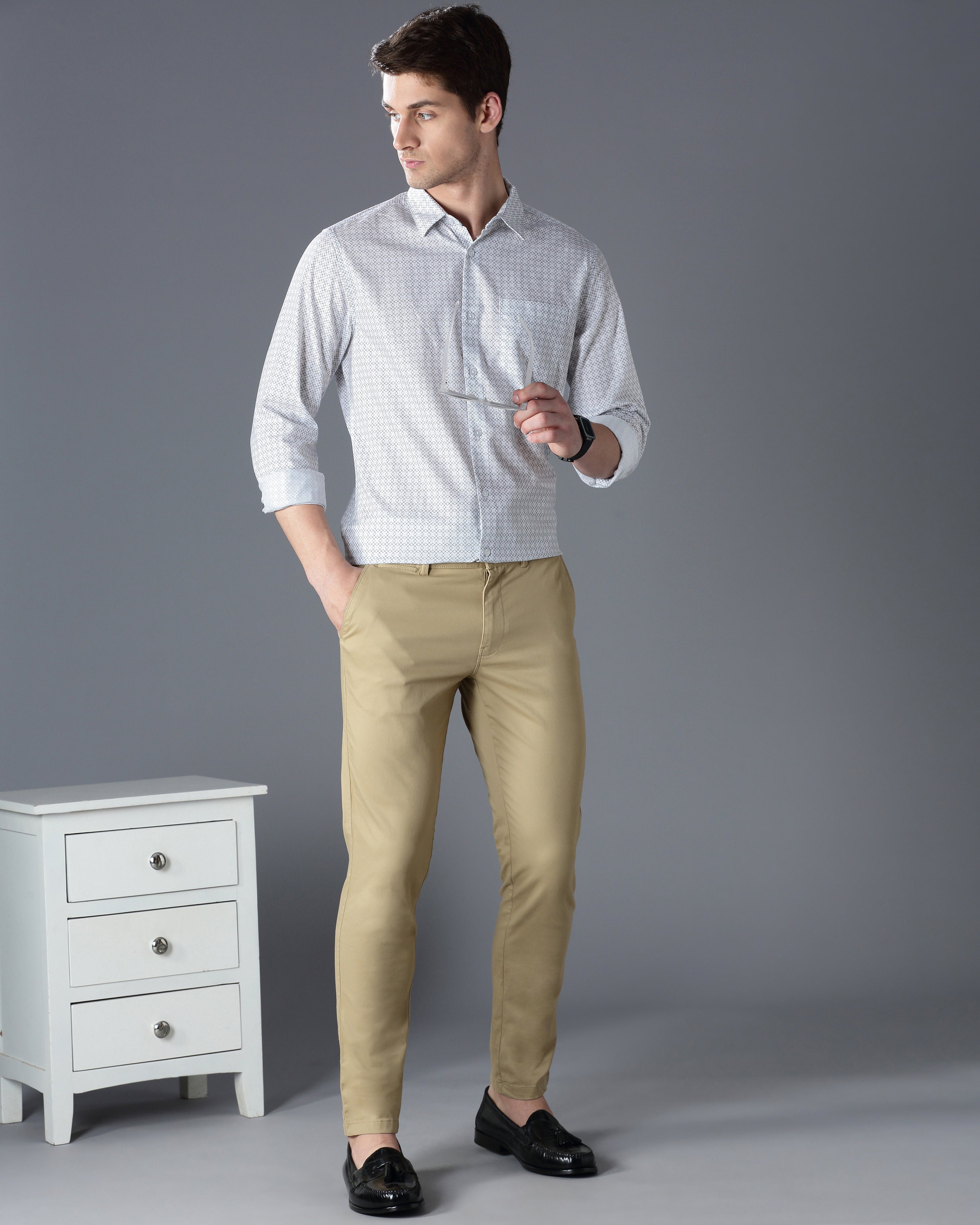 Men White Cotton Slim Shirt