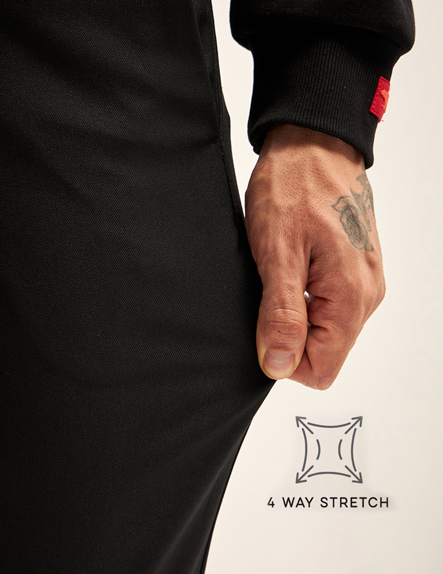 Men Black Solid 4 Way Stretch Formal Trouser