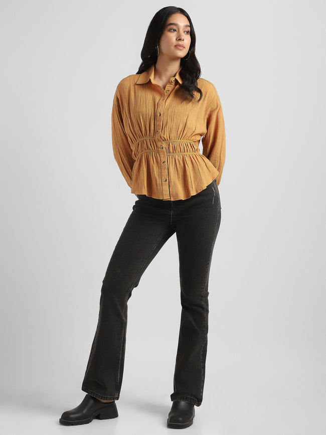 Women  Mustard  Shirt with Stylish Back Cut-Out