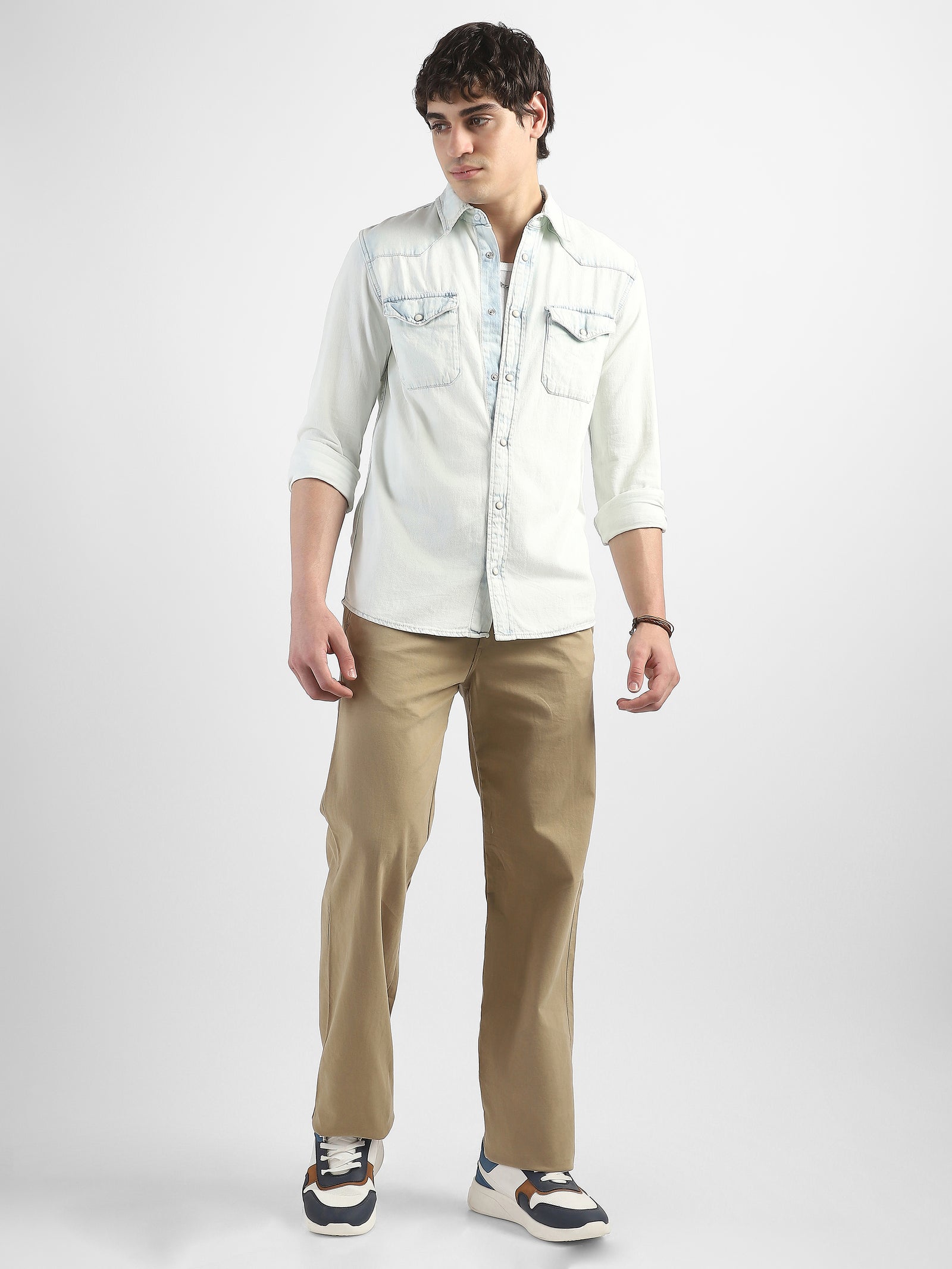 Men Denim Light Blue Shirt with Two Pockets