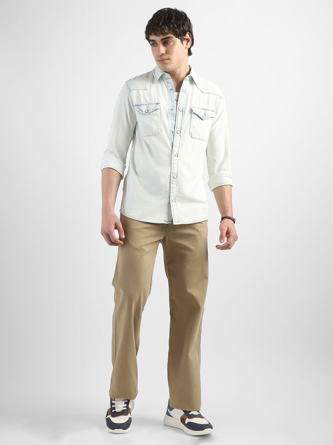 Men Denim Light Blue Shirt with Two Pockets