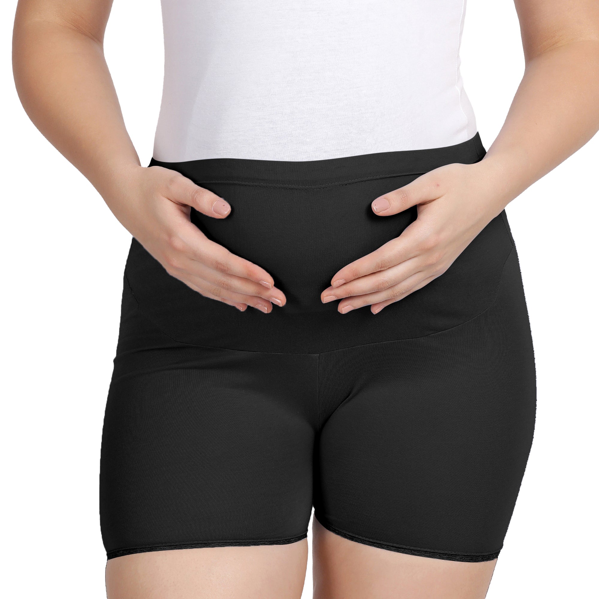Women Black Maternity Lace Shorts