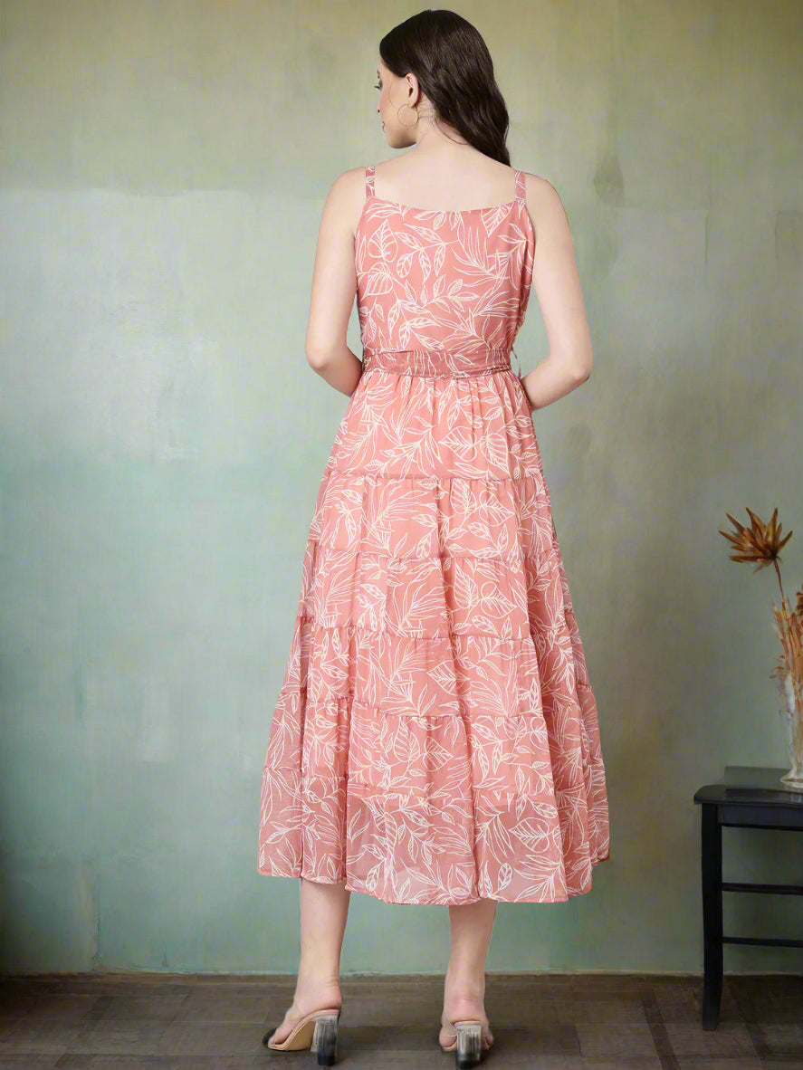 Women Peach Floral Fit & Flare Maxi