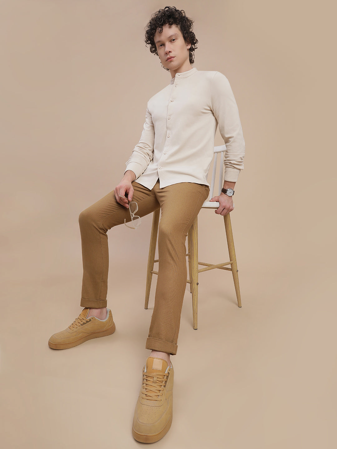 Men Beige Full Sleeve Shirt