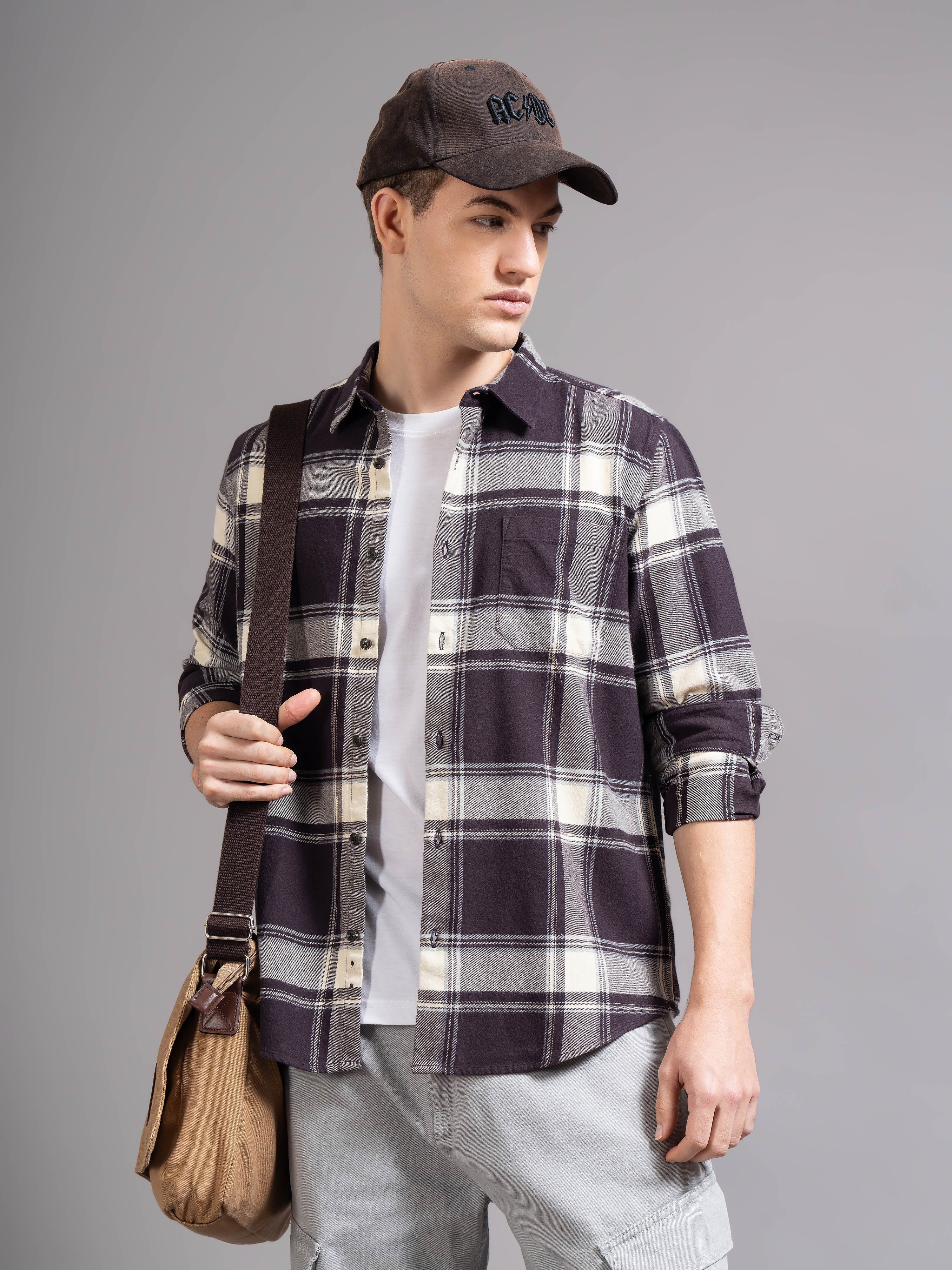 Men Brown Flannel Checked Shirt