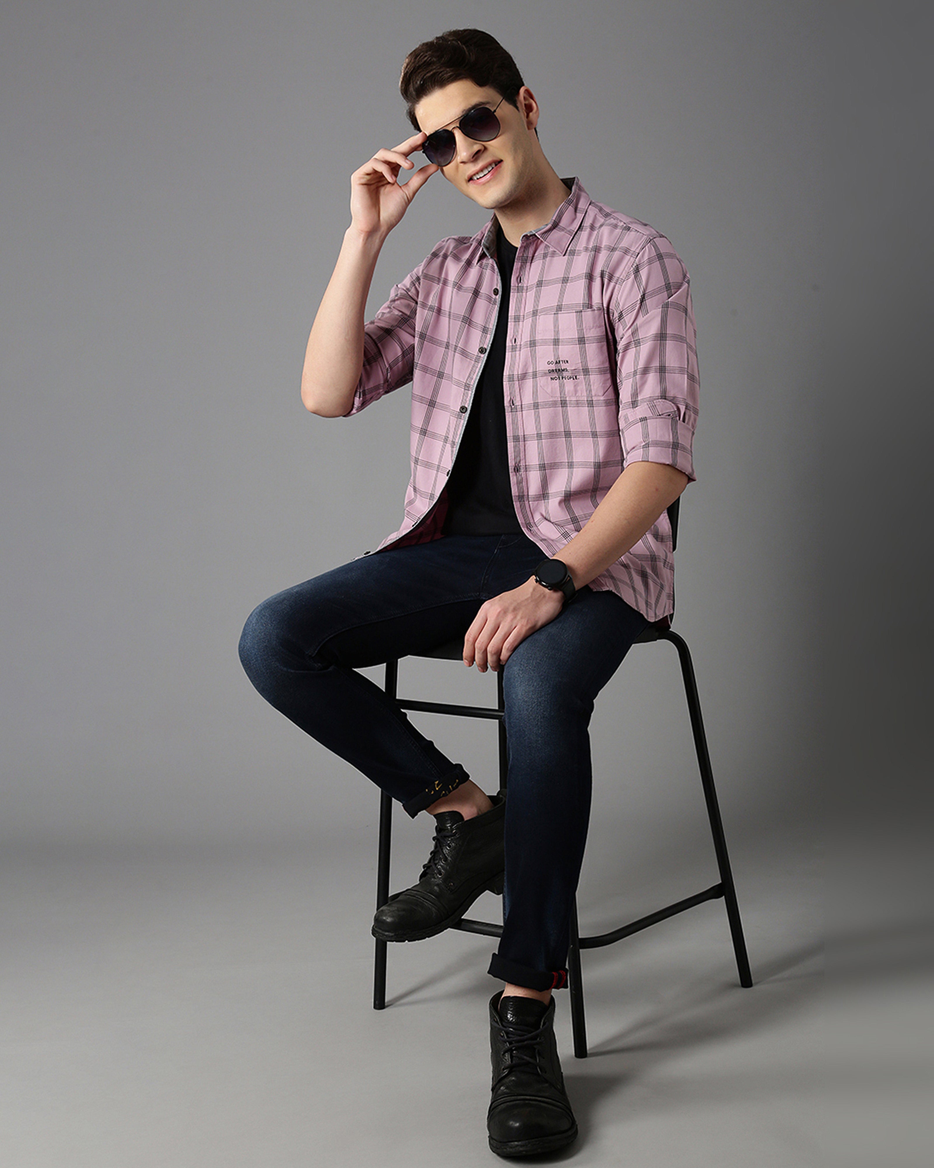 Men Pink Cotton Slim Shirt