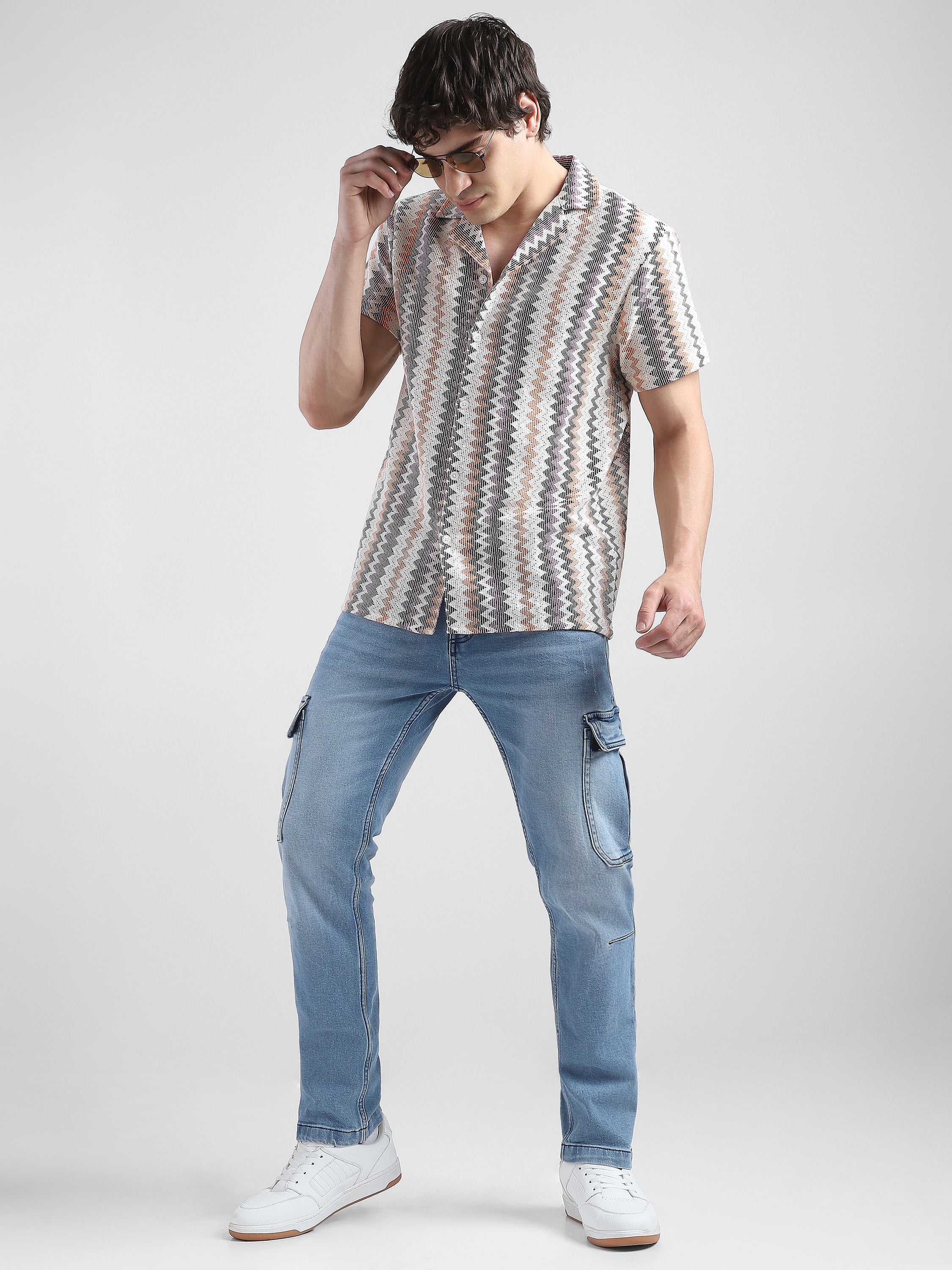 Men Lace See Through Purple Multi Casual Shirt