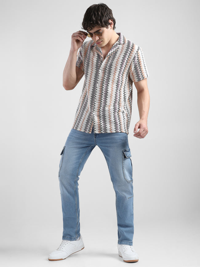 Men Lace See Through Purple Multi Casual Shirt