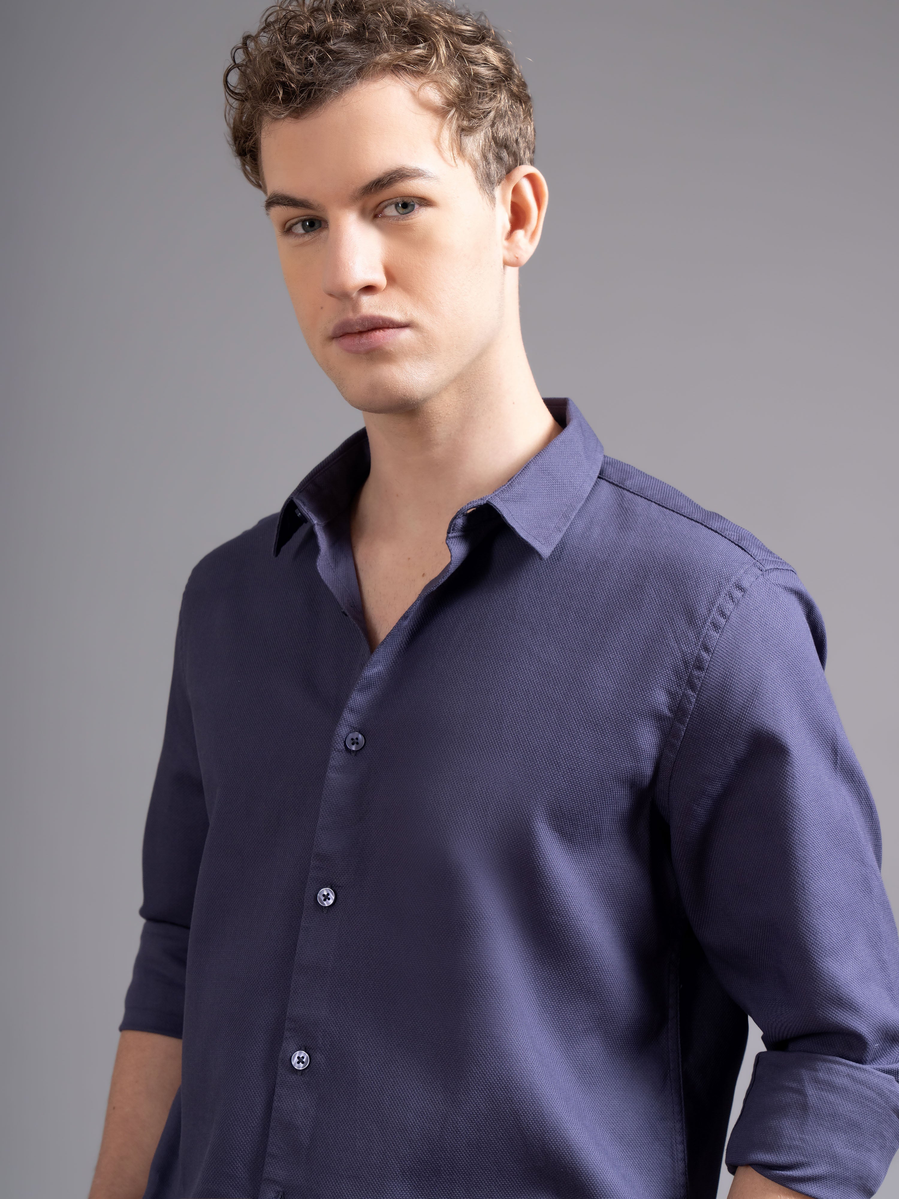 Men Purple Cotton Shirt