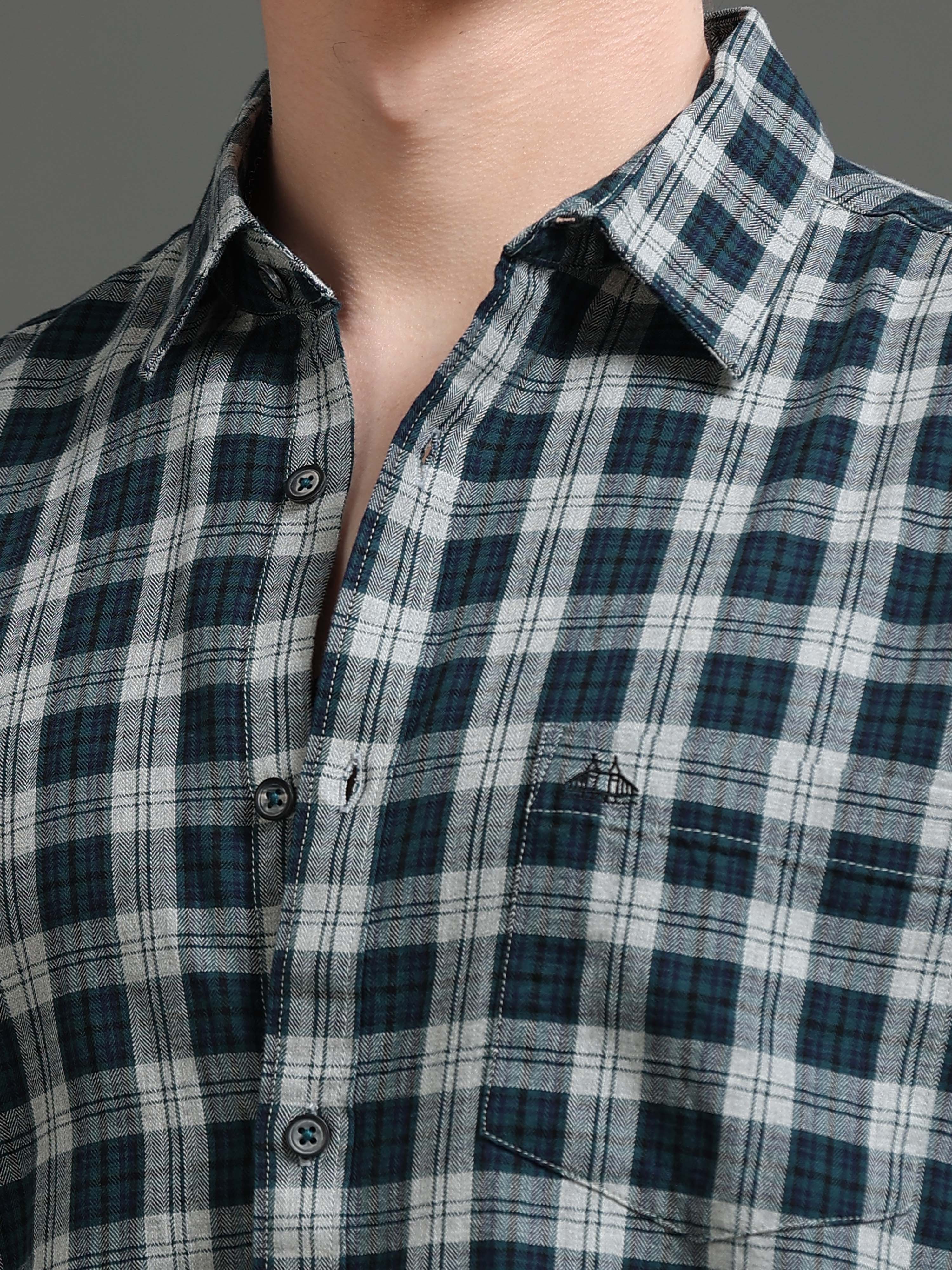 Men Teal Checked Shirt