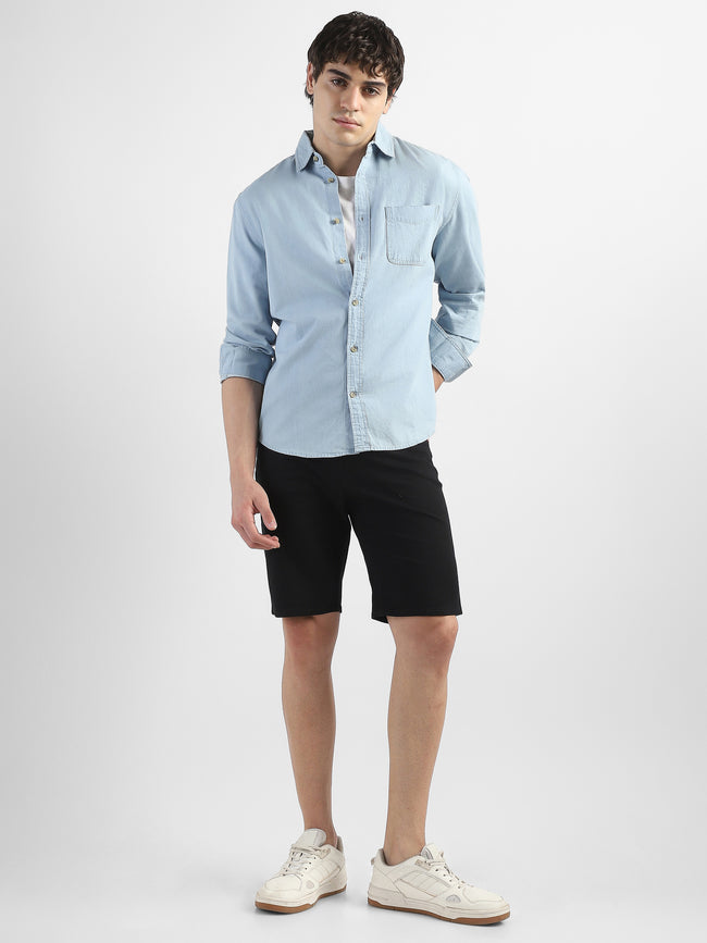 Men Light Blue Denim Casual Shirt