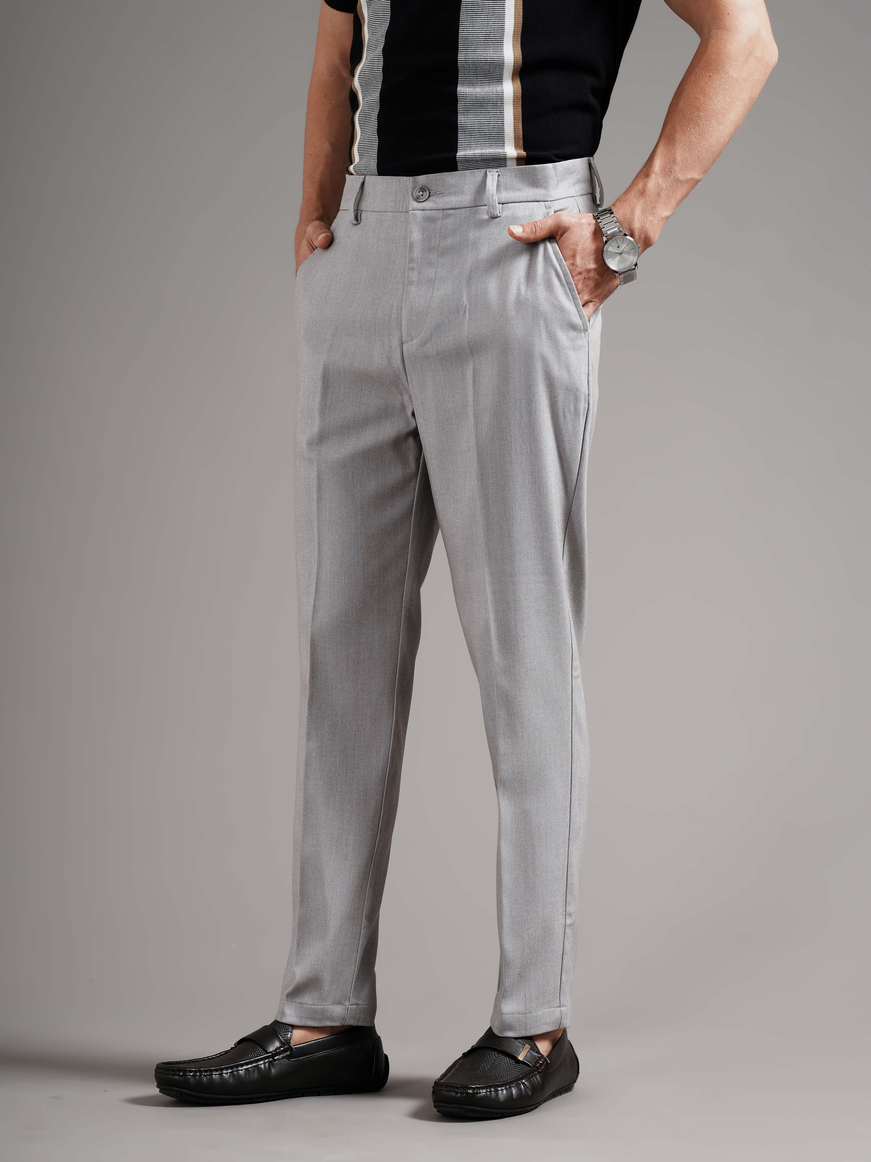 Men Grey Straight Fit Trousers