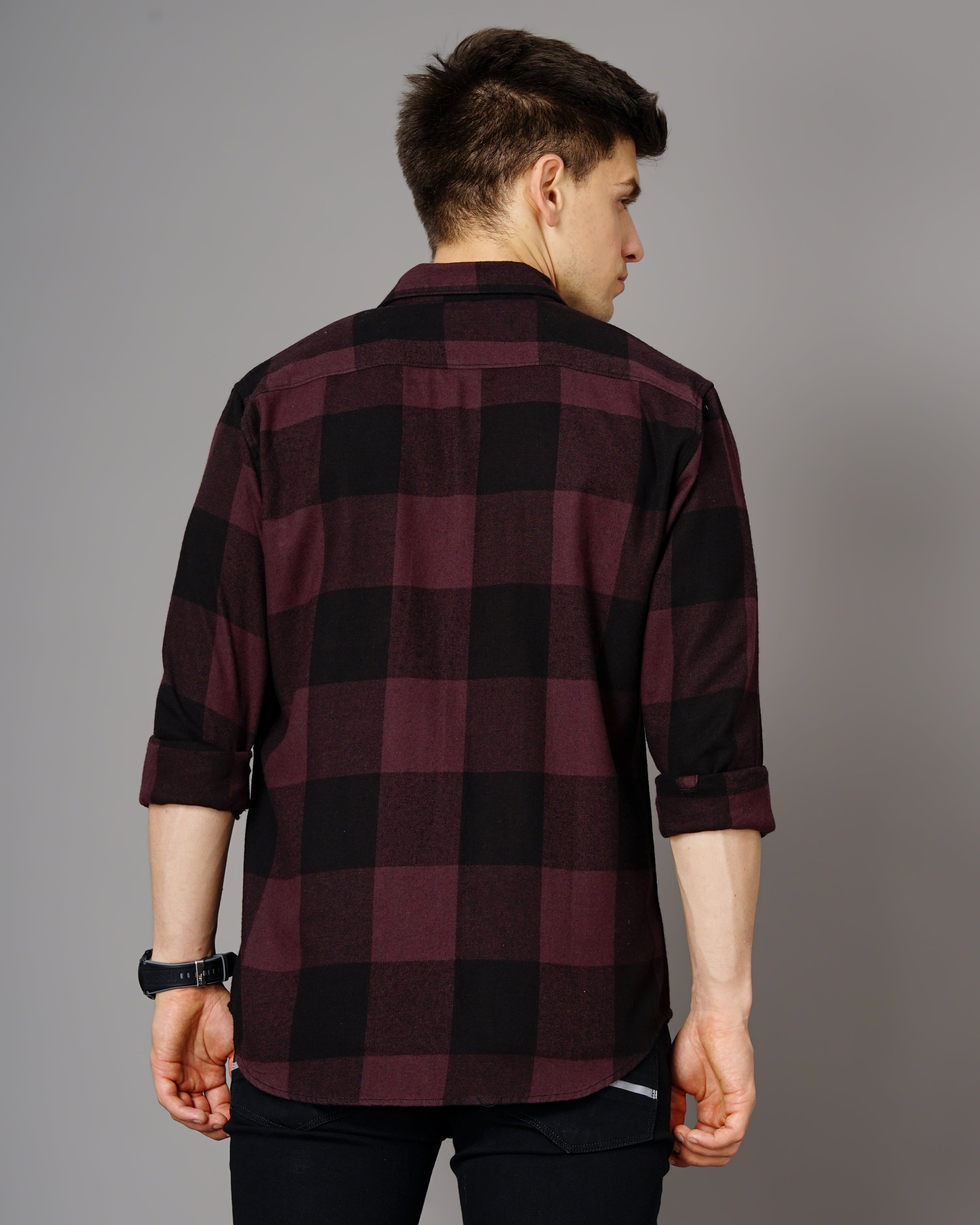 Men Purple Cotton Slim Shirt