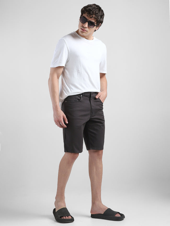 Men Dark Grey Denim Knee Length Shorts