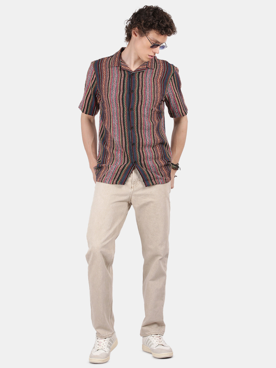 Men Pink Slim Fit Spread Collar Half Sleeve Casual Shirt