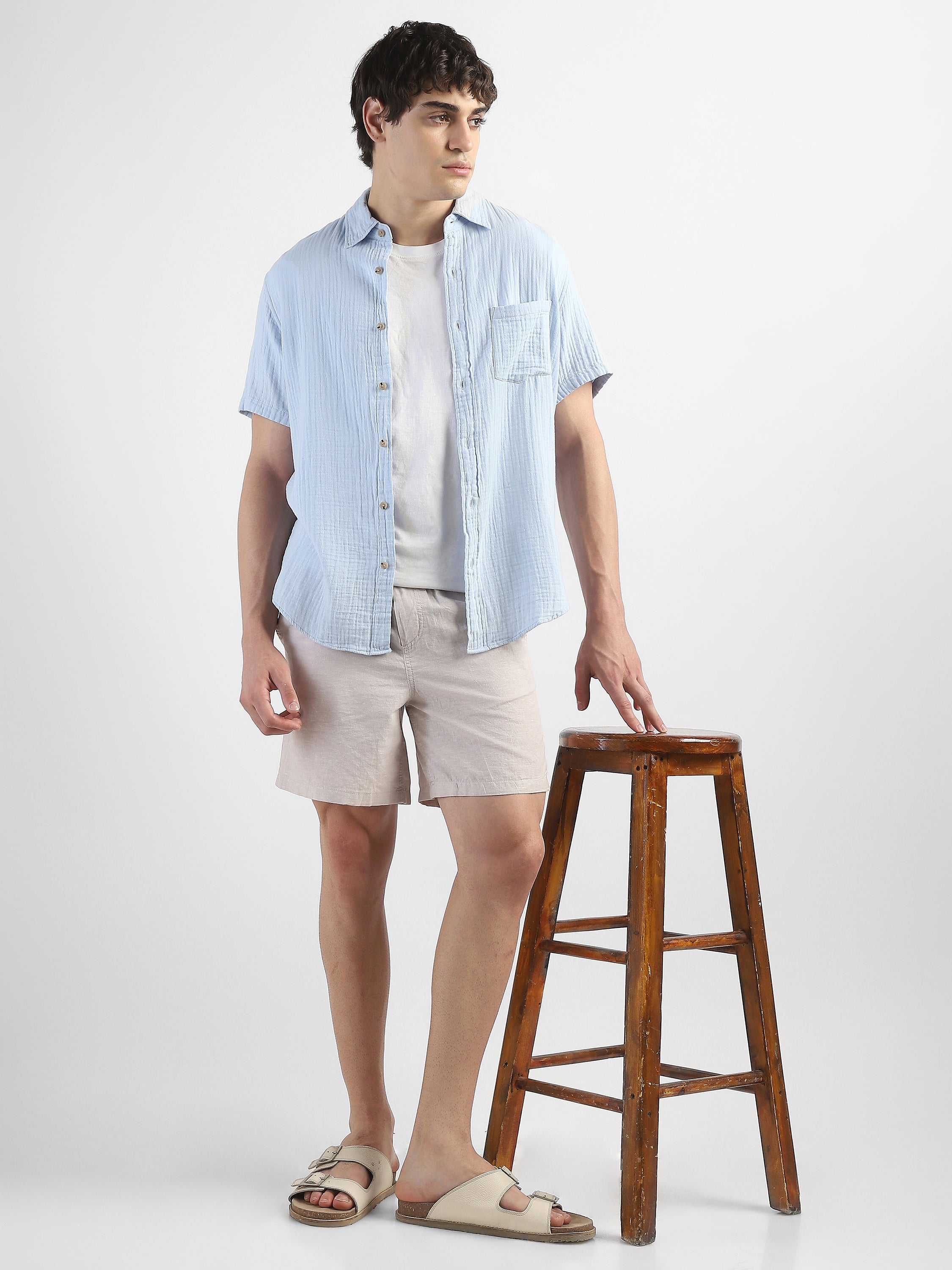 Men Beige Cotton Blend Shorts