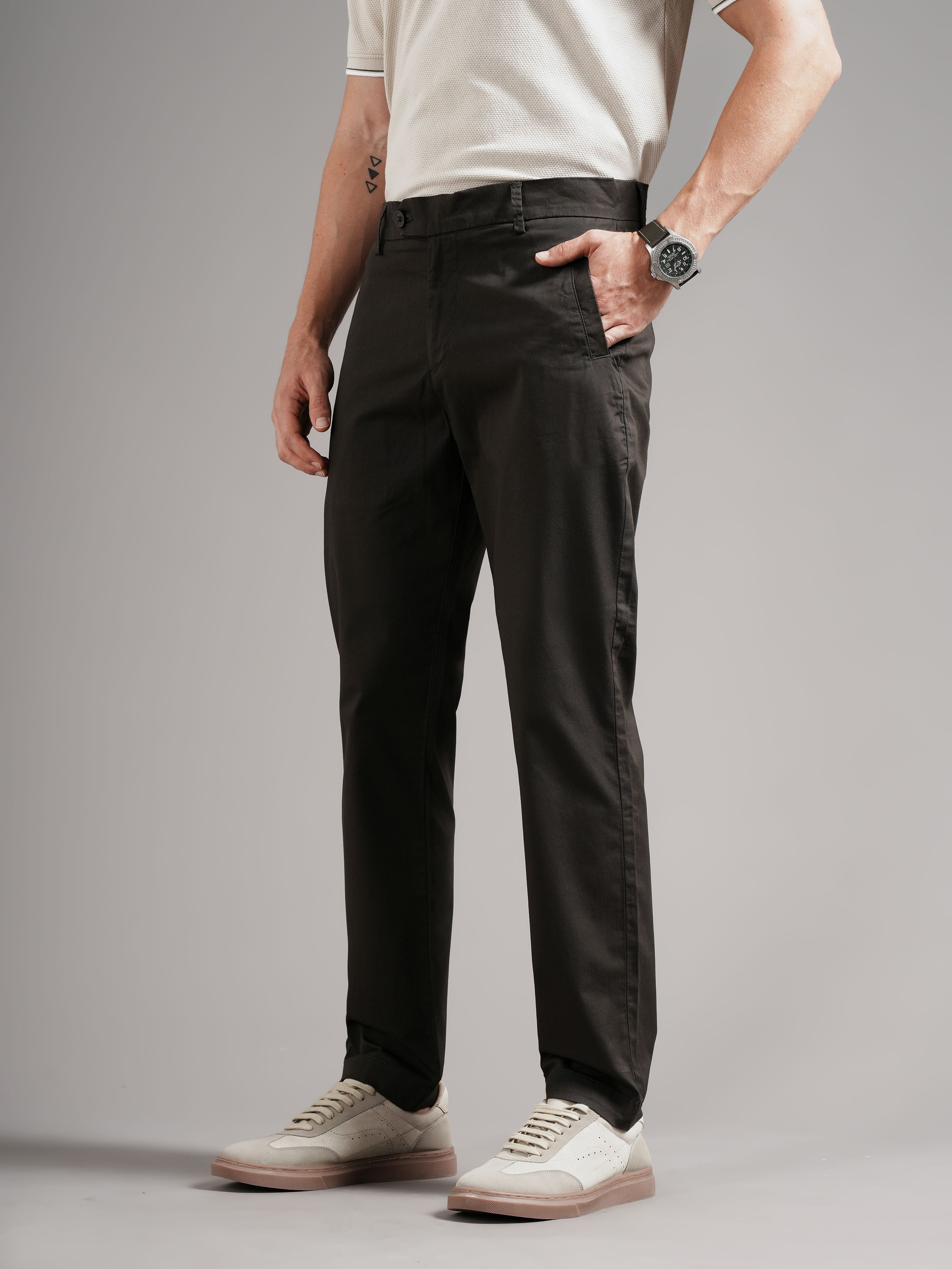 Men Olive Tailored Fit Trousers