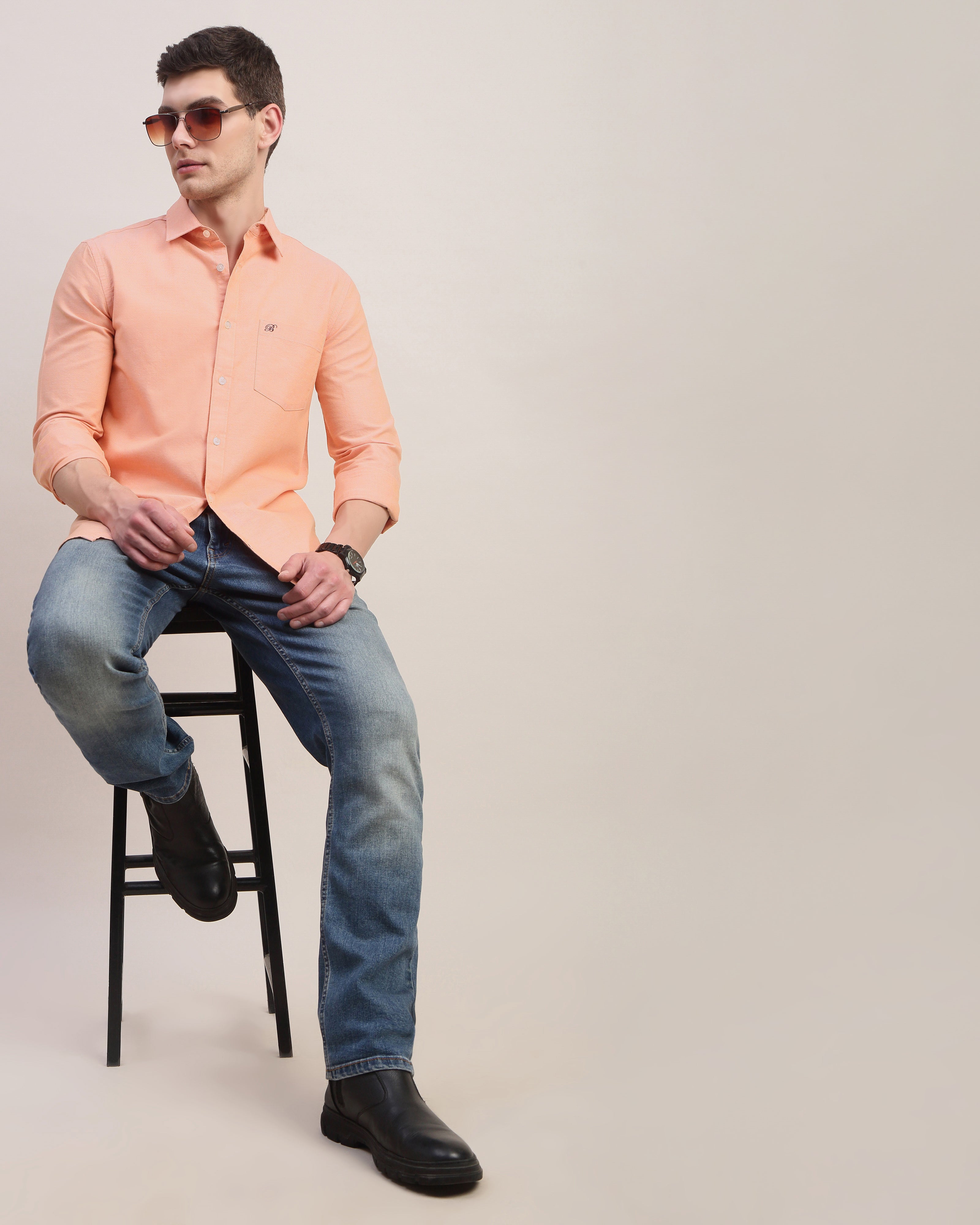 Men Orange Oxford Shirt