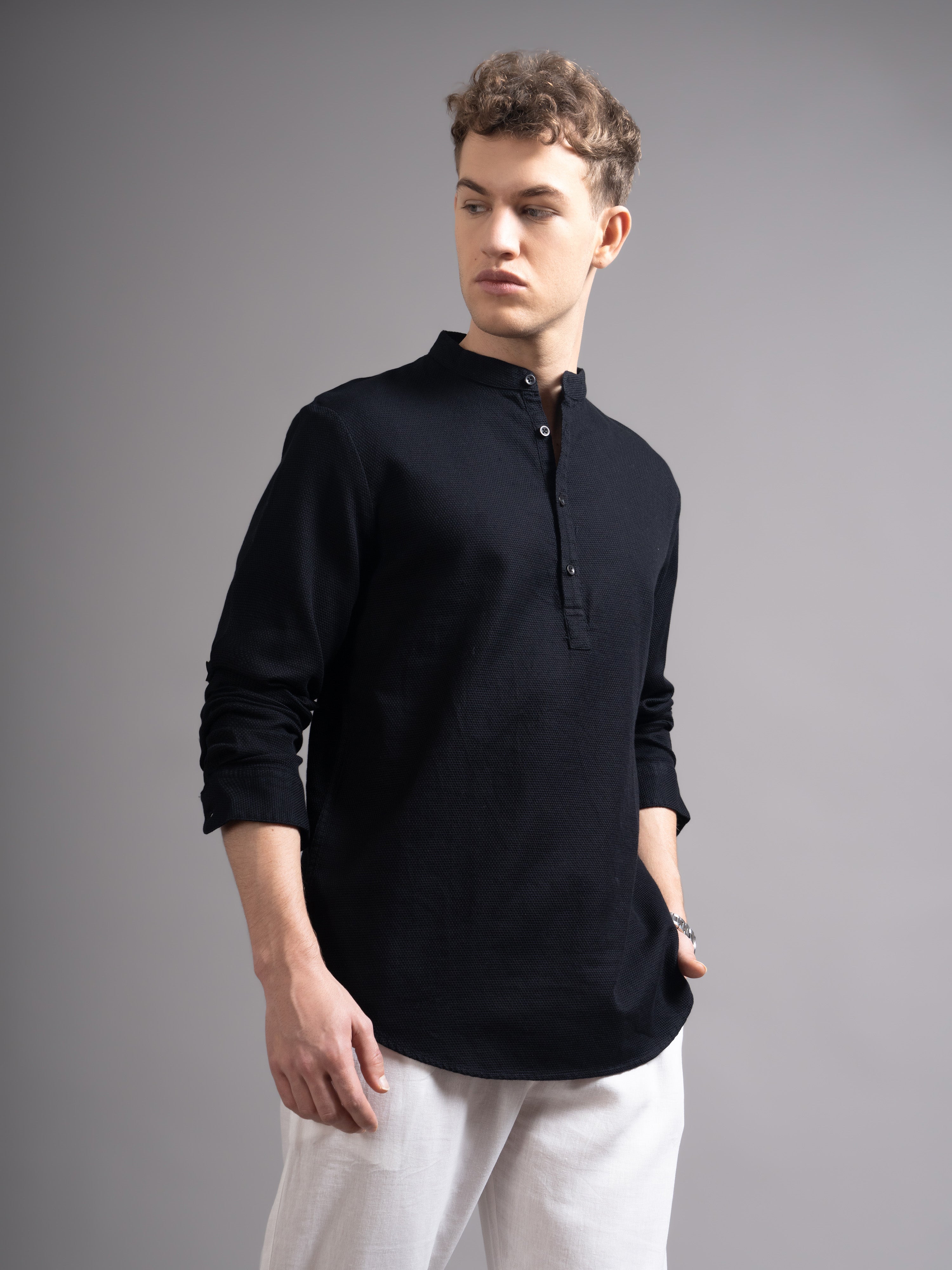Men Black Kurta Shirt