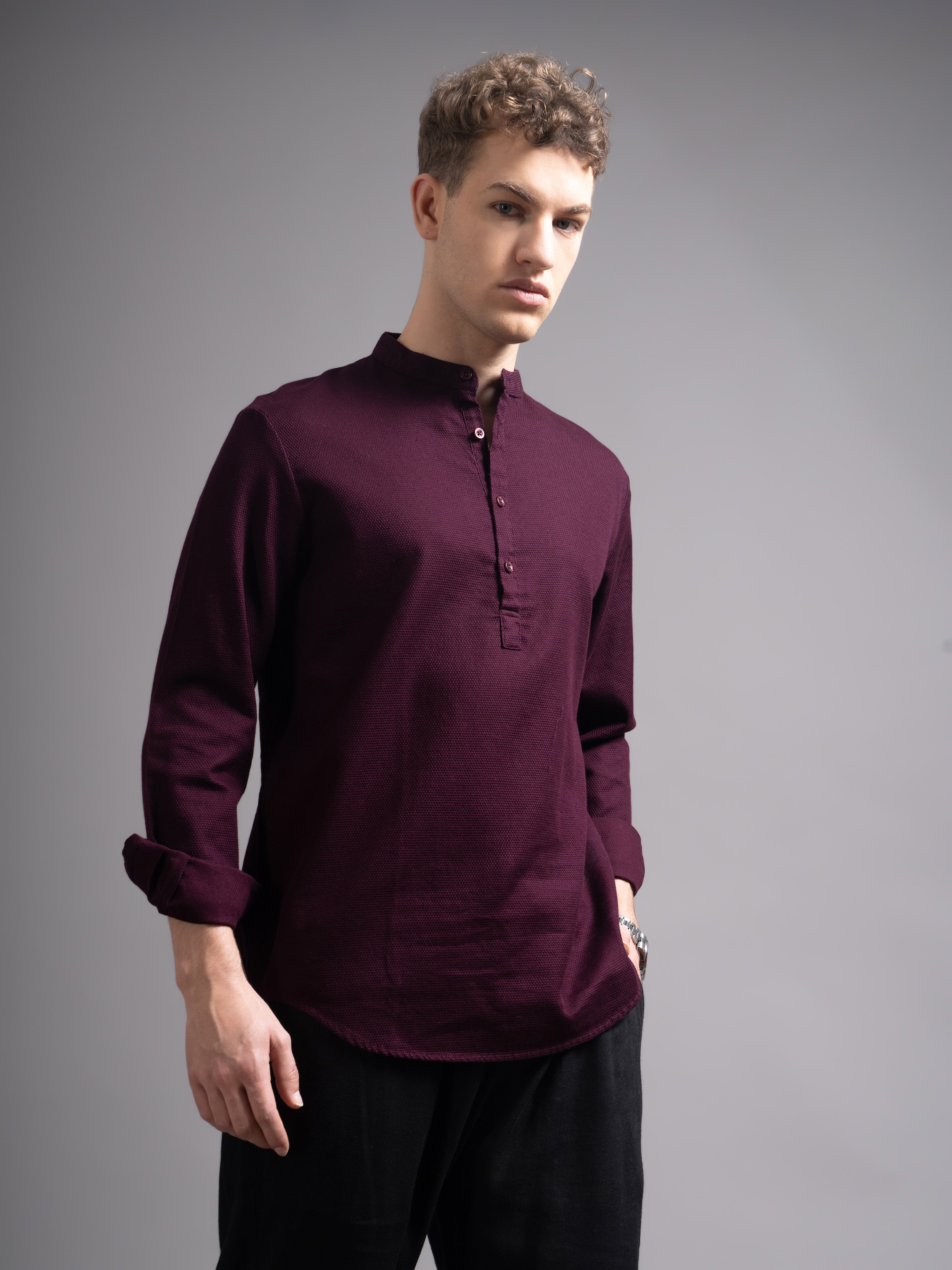 Men Burgundy Kurta Shirt