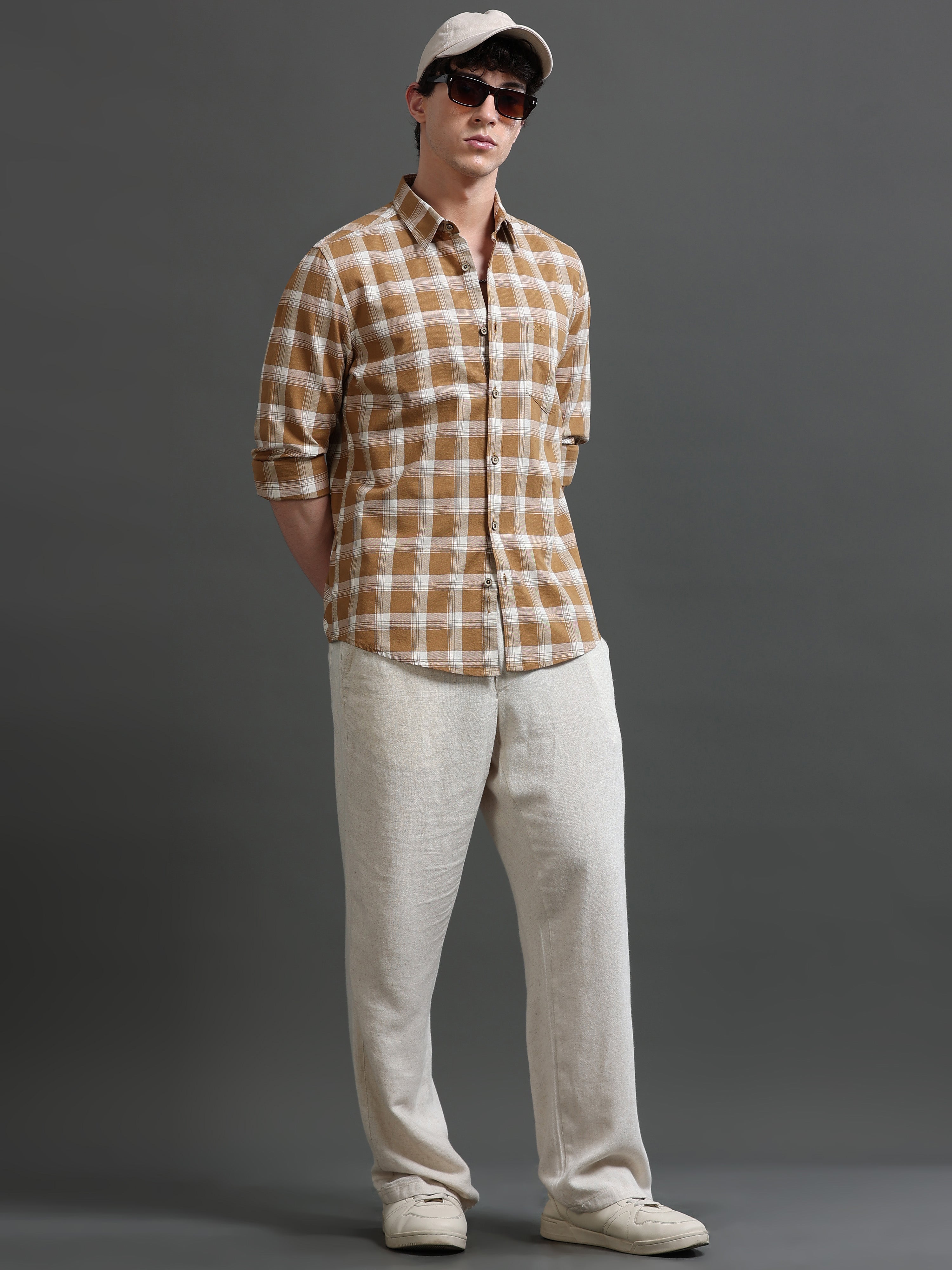 Men Khaki Check Shirt