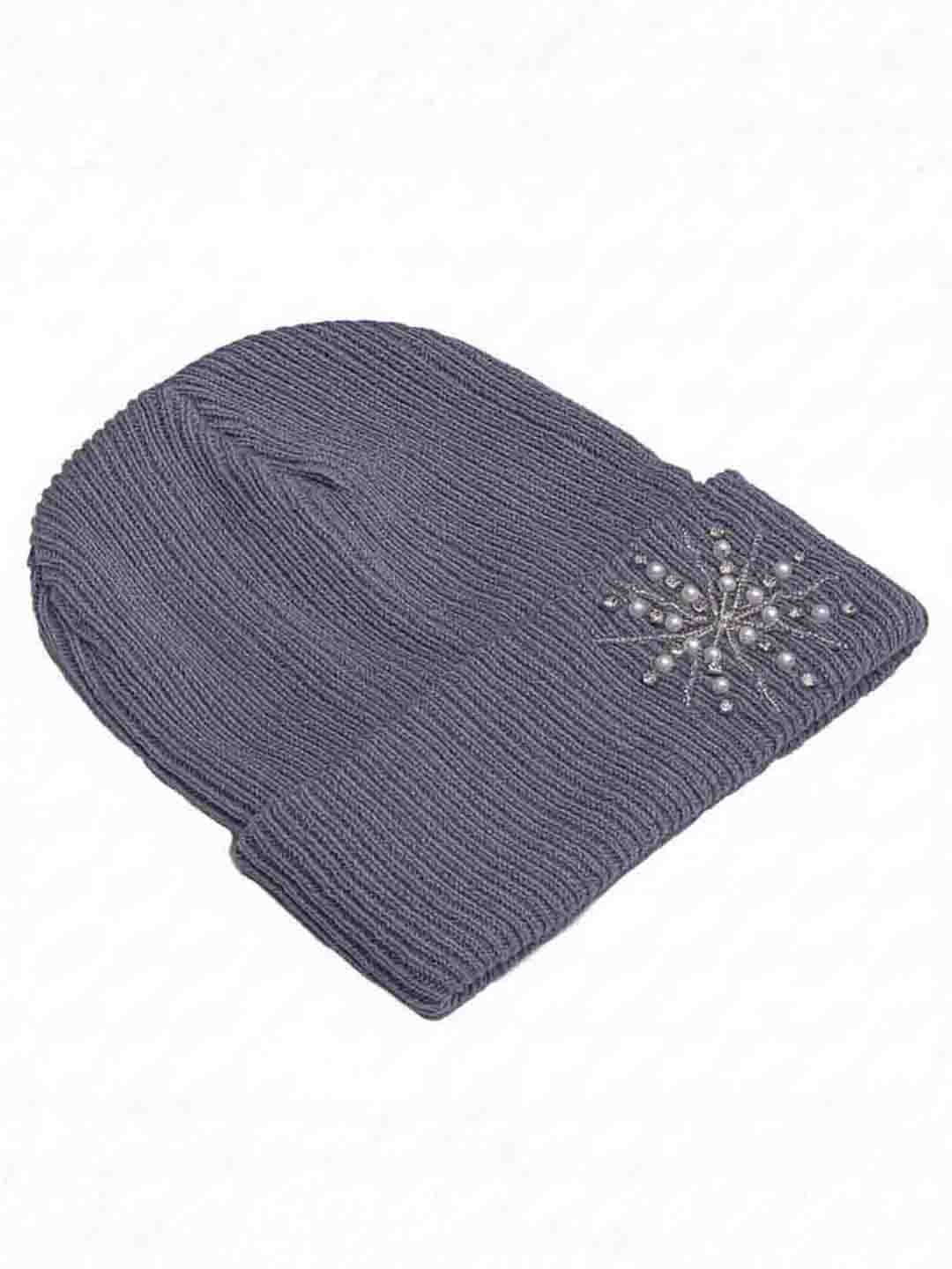 Grey Beanie with Pearls & Crystals